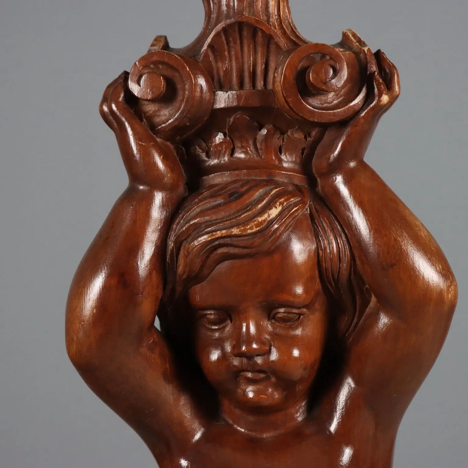 Floor Lamp with Wooden Putto - Italy 19th Century