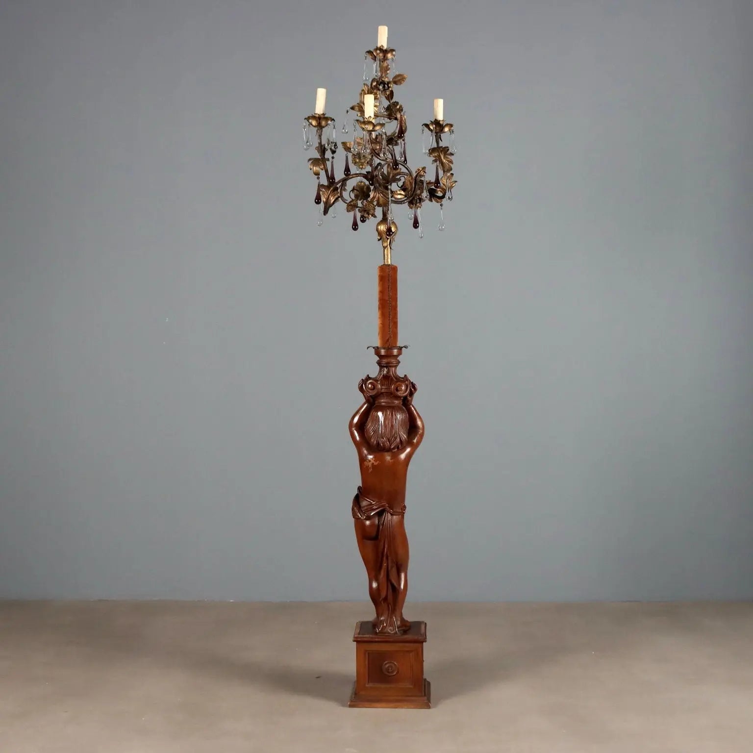 Floor Lamp with Wooden Putto - Italy 19th Century