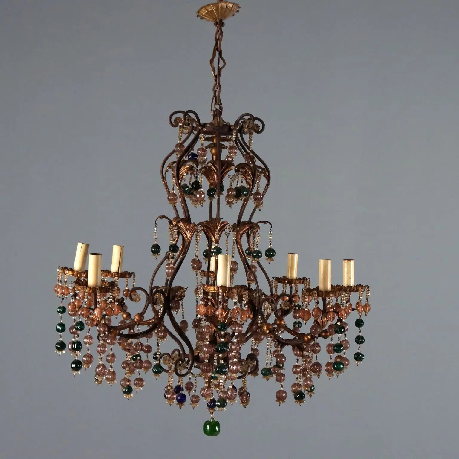 Iron and Glass Chandelier - Italy Early 20th Century