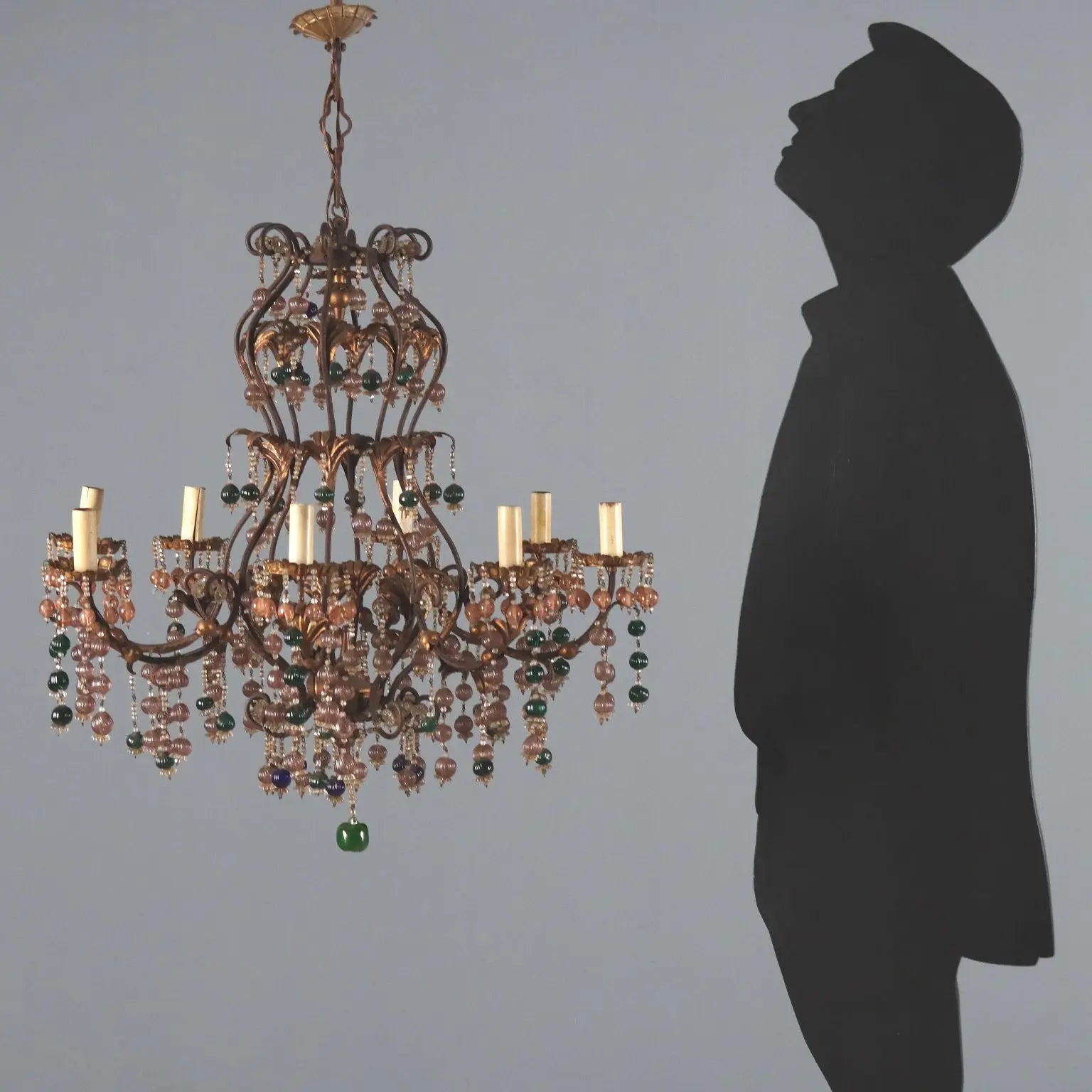 Iron and Glass Chandelier - Italy Early 20th Century