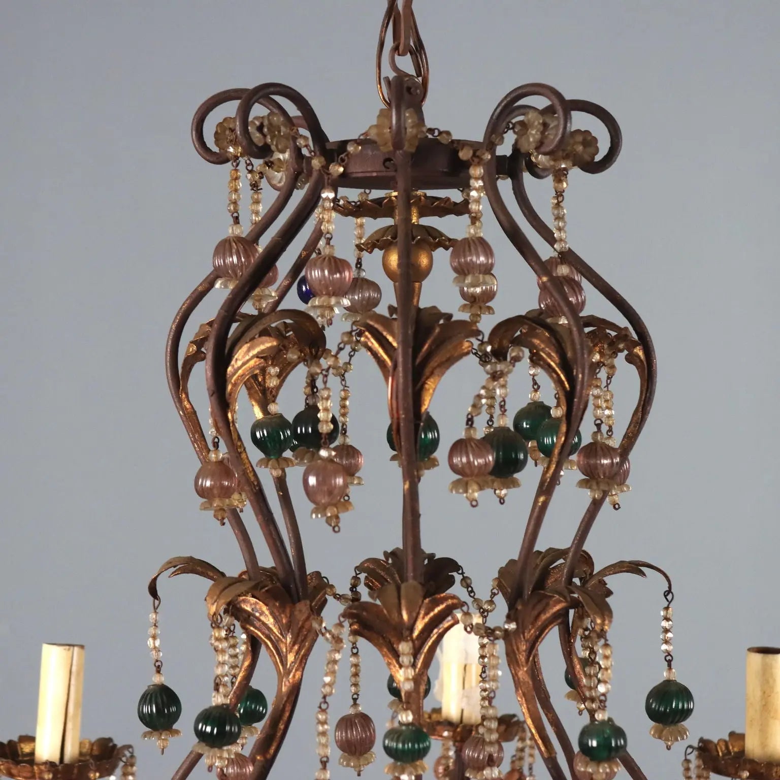 Iron and Glass Chandelier - Italy Early 20th Century