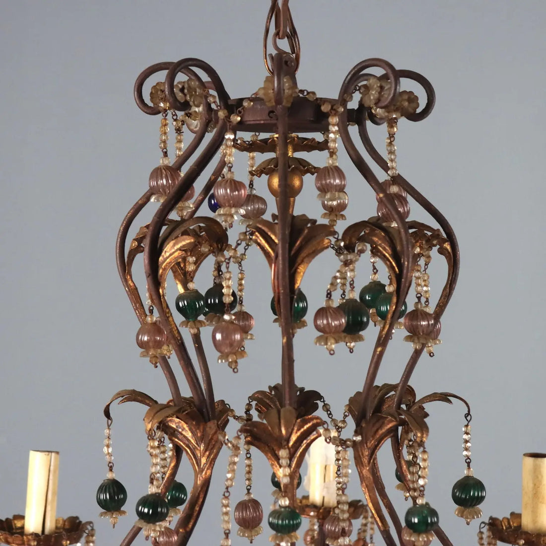 Iron and Glass Chandelier - Italy Early 20th Century