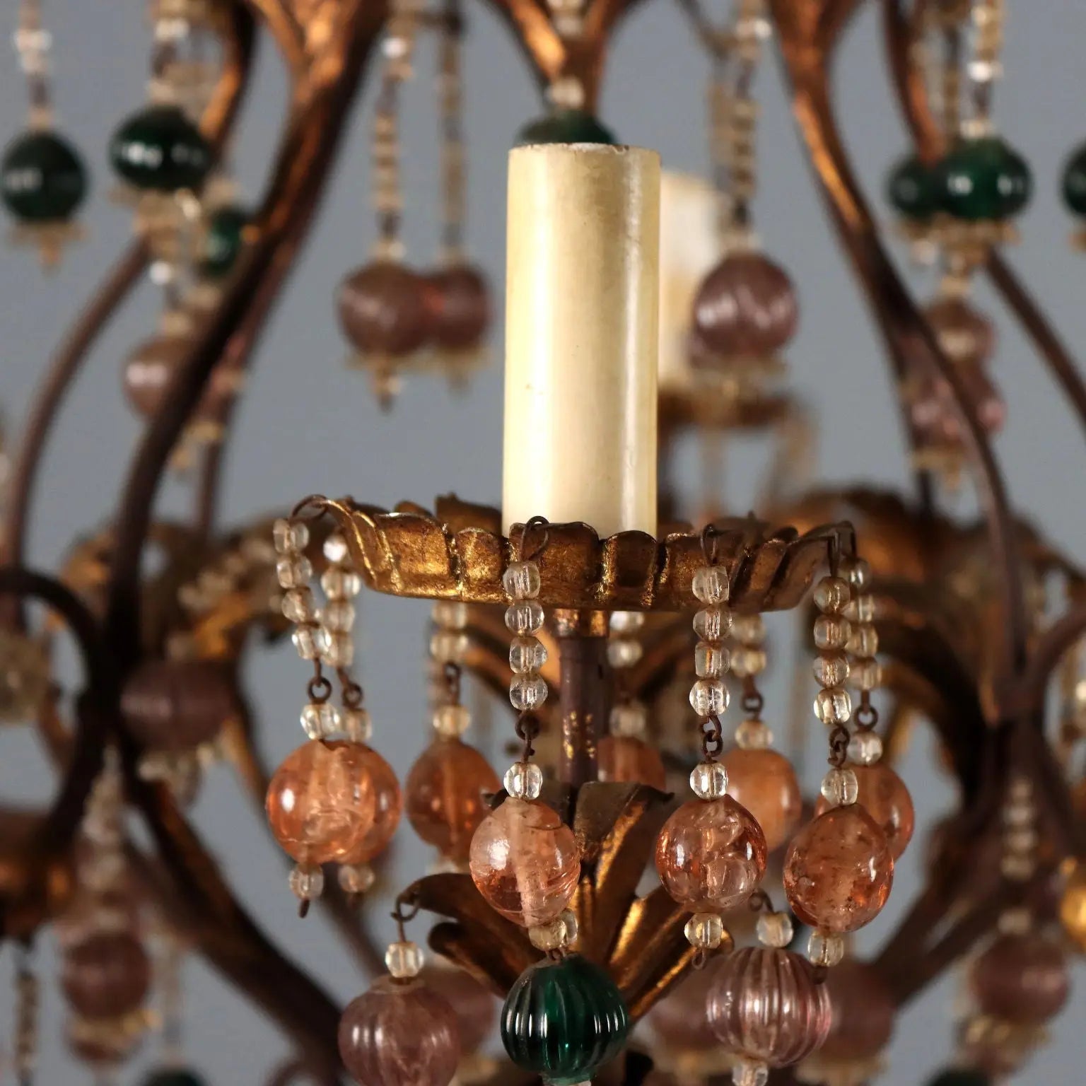Iron and Glass Chandelier - Italy Early 20th Century
