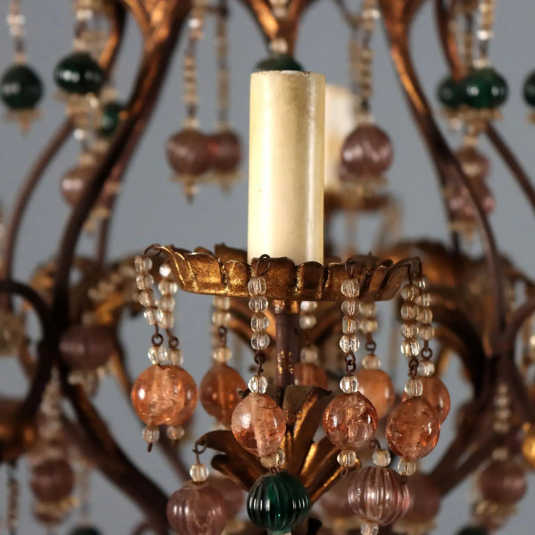 Iron and Glass Chandelier - Italy Early 20th Century