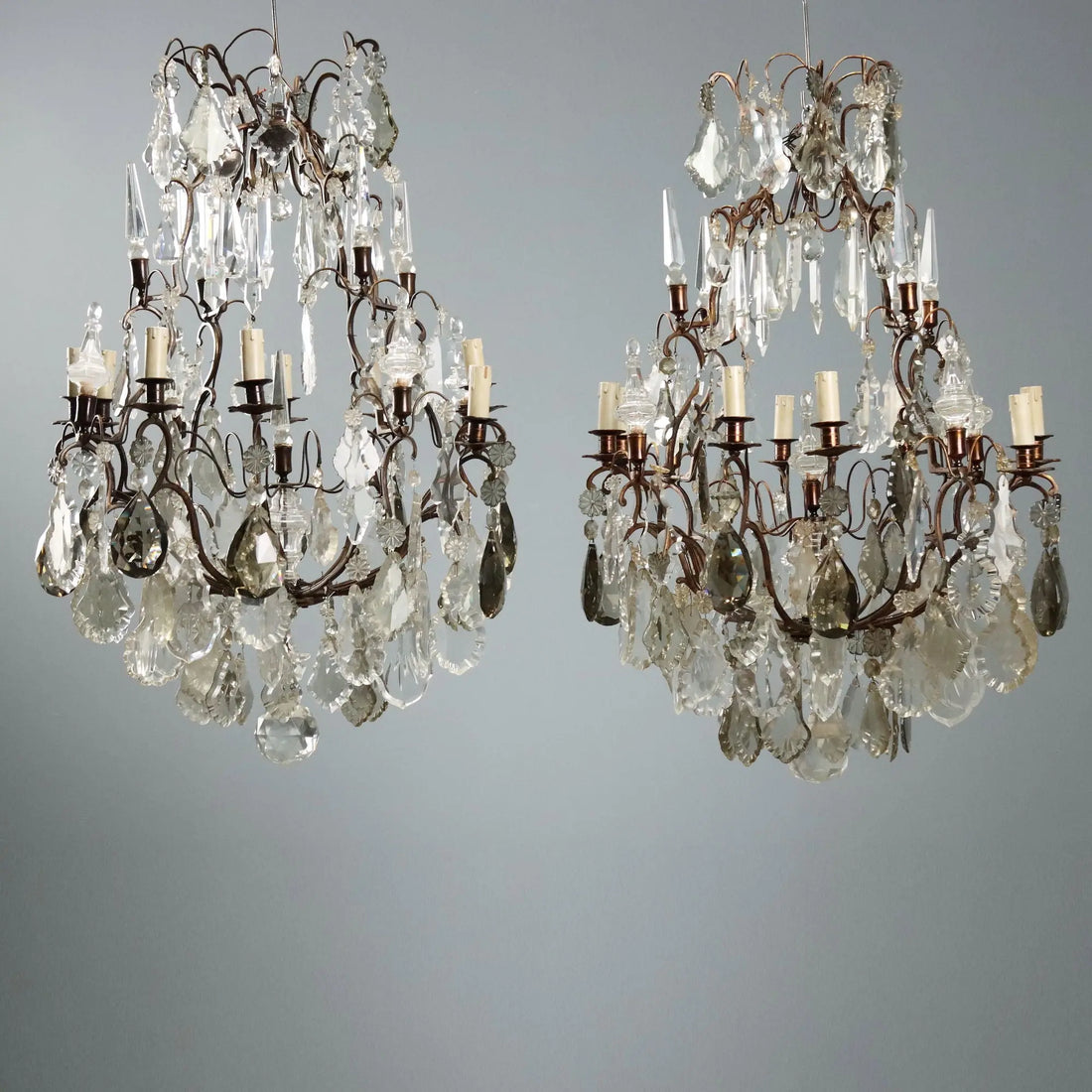 Antique Chandeliers Metal Glass 8 Lights Italy XIX Century