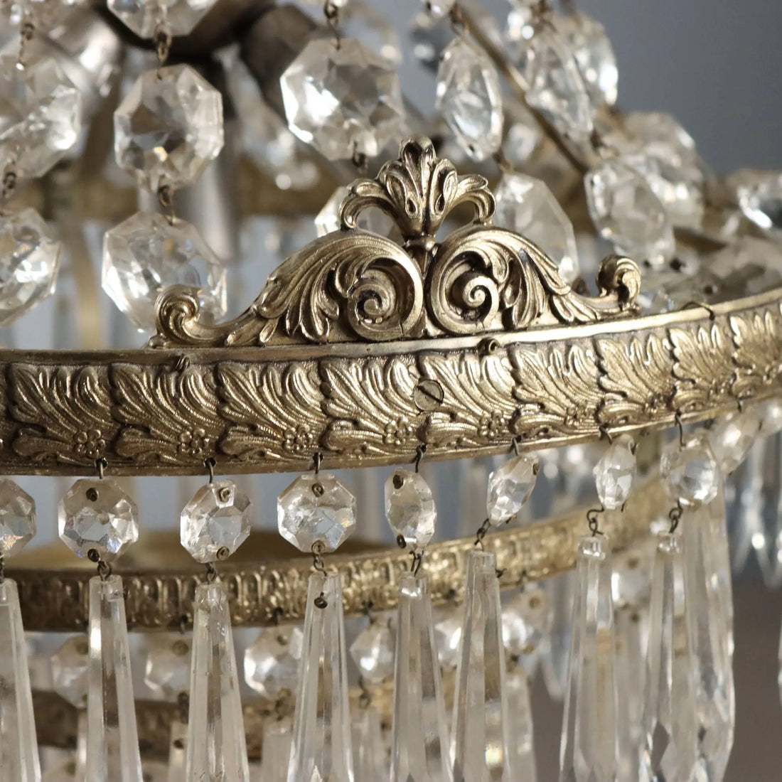 Antique Balloon Shaped Chandelier Silvered Metal Glass XX Century