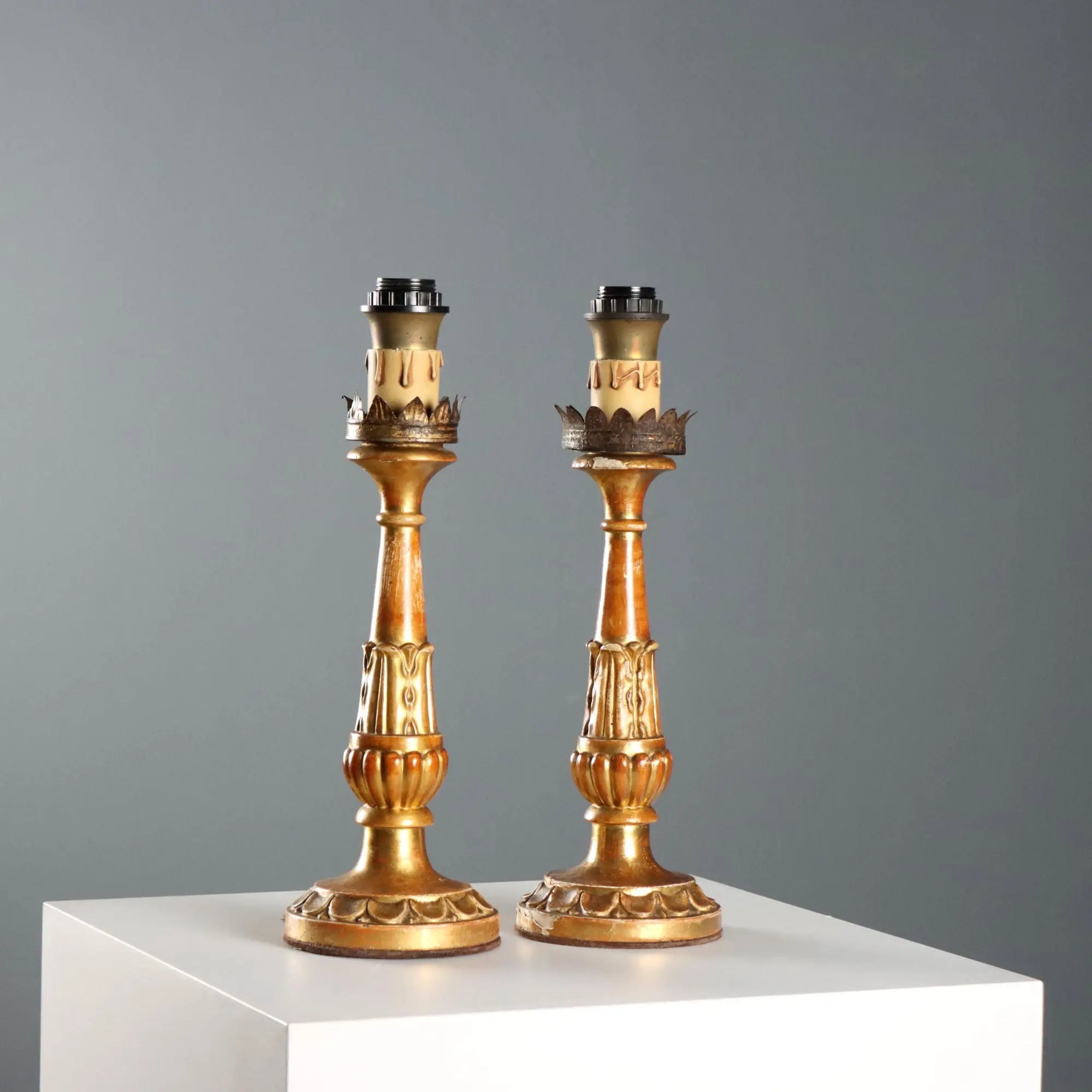 Antique Candelabra Gilded Carved Wood Italy XIX Century