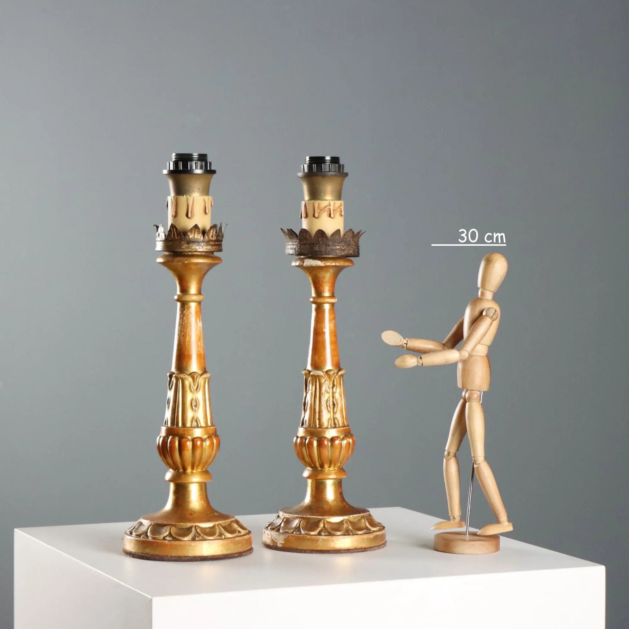 Antique Candelabra Gilded Carved Wood Italy XIX Century