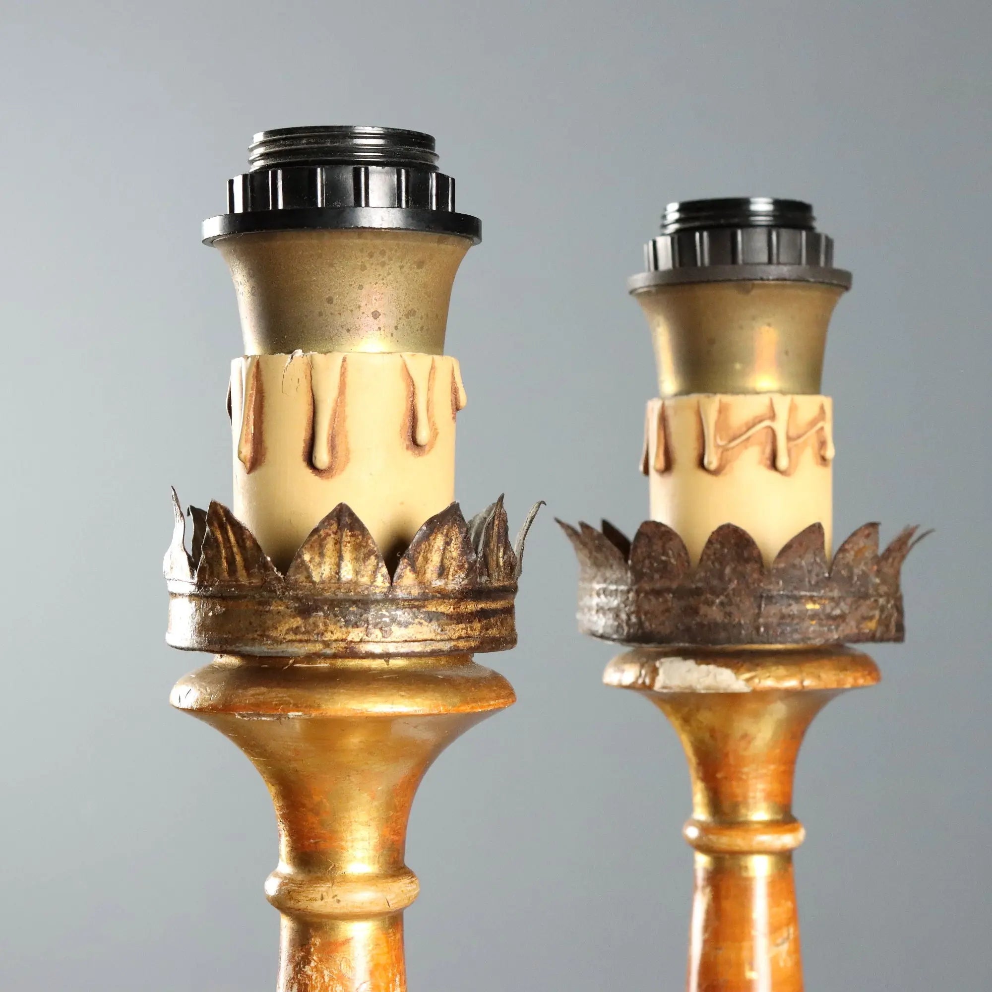 Antique Candelabra Gilded Carved Wood Italy XIX Century