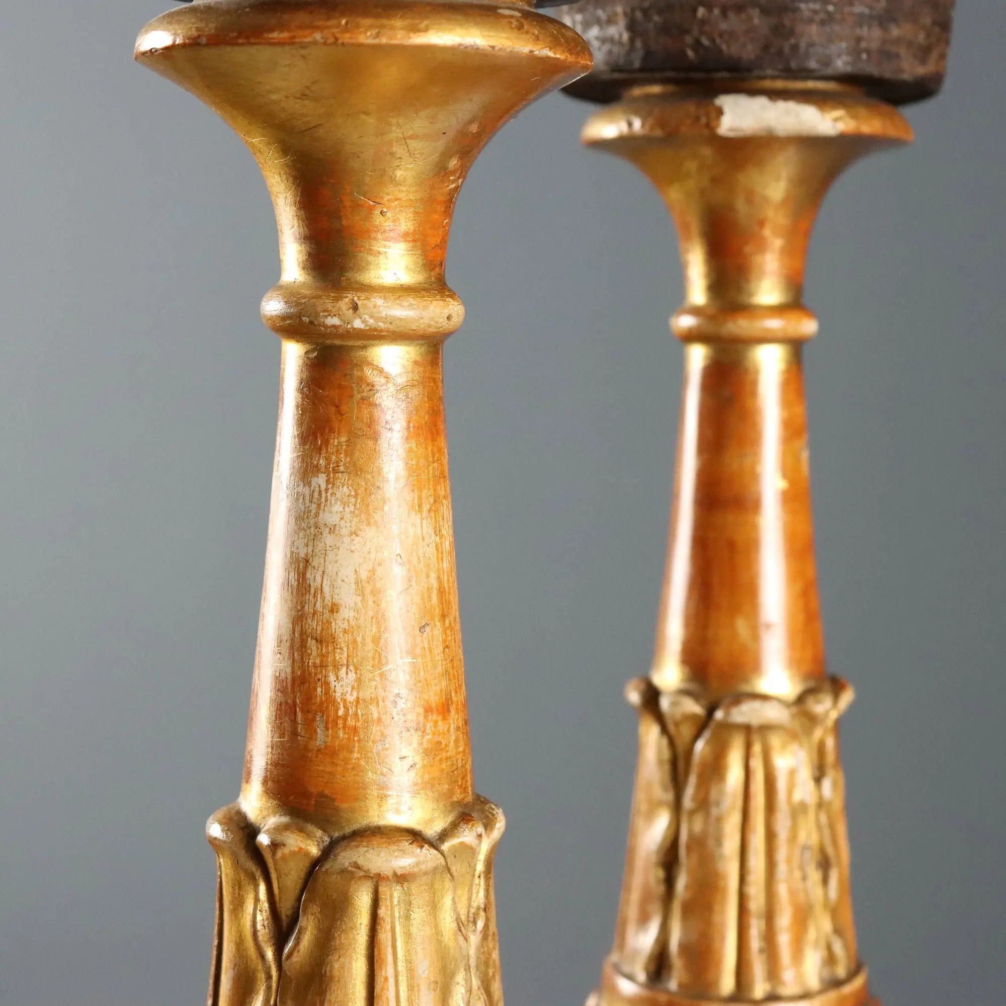 Antique Candelabra Gilded Carved Wood Italy XIX Century