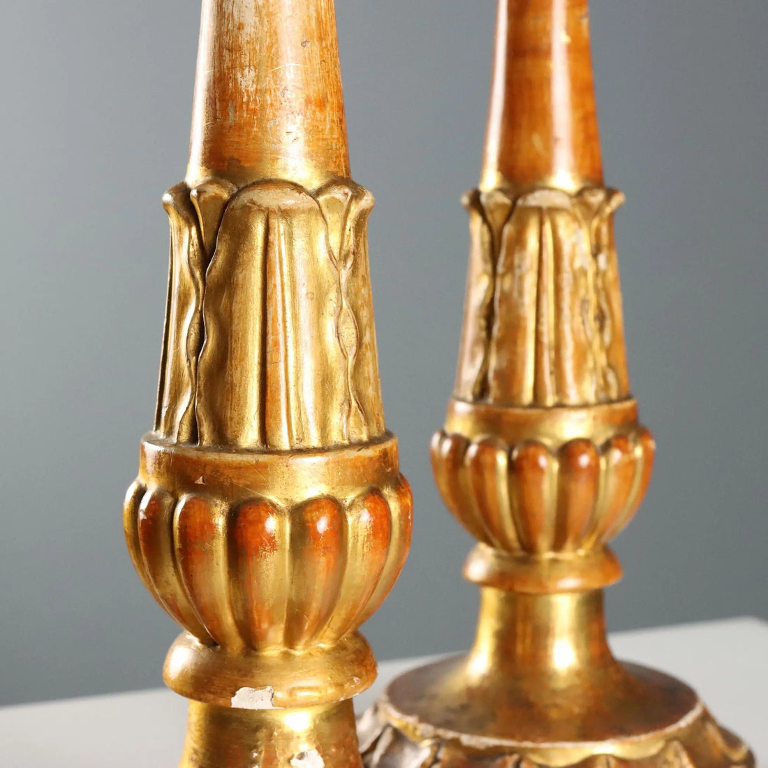 Antique Candelabra Gilded Carved Wood Italy XIX Century