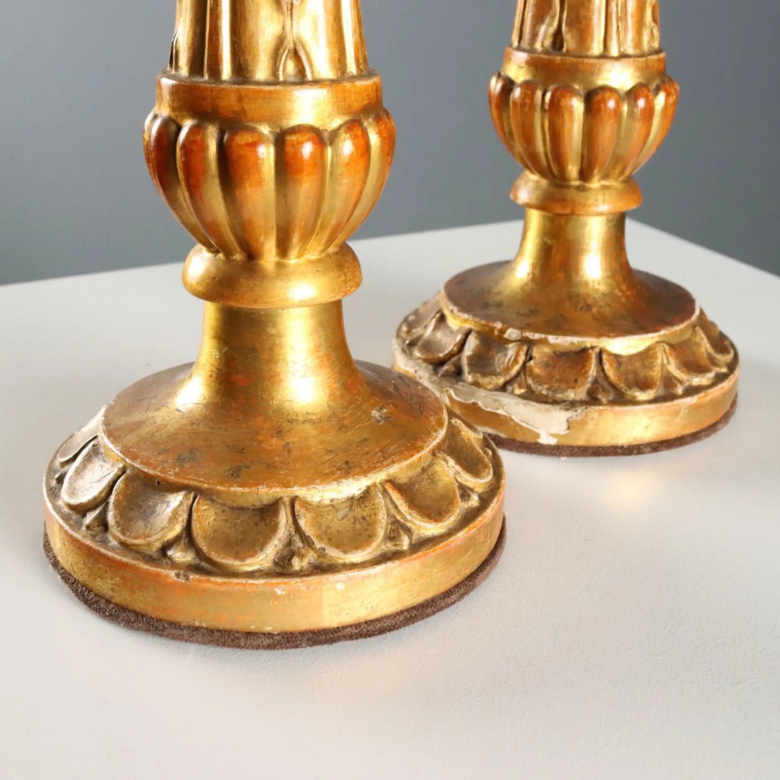 Antique Candelabra Gilded Carved Wood Italy XIX Century
