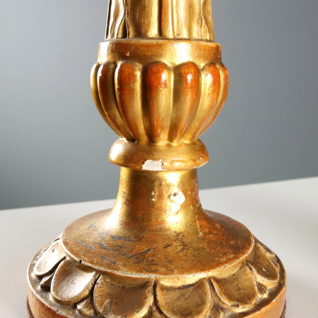 Antique Candelabra Gilded Carved Wood Italy XIX Century