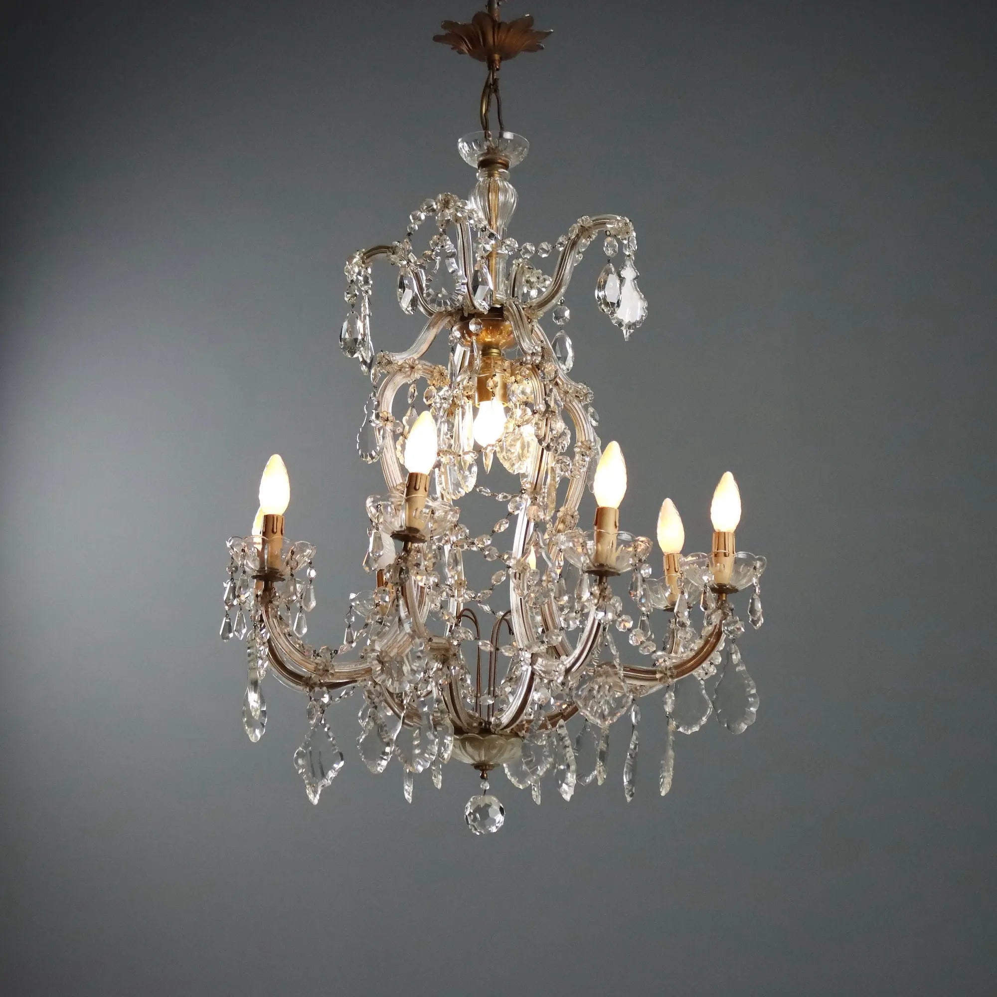 Antique Chandelier Maria Theresa Gilded Iron Italy XX Century