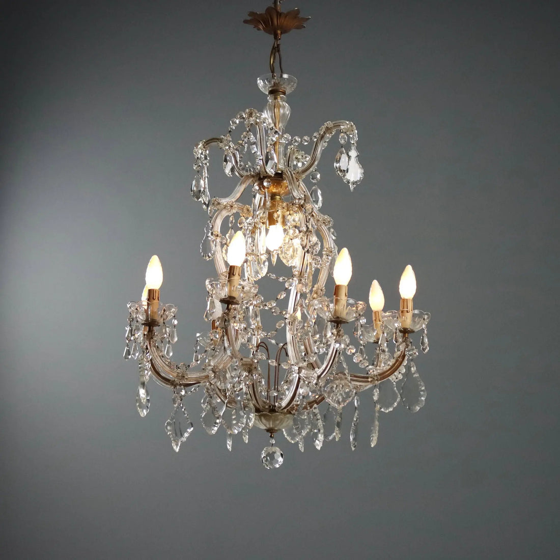 Antique Chandelier Maria Theresa Gilded Iron Italy XX Century