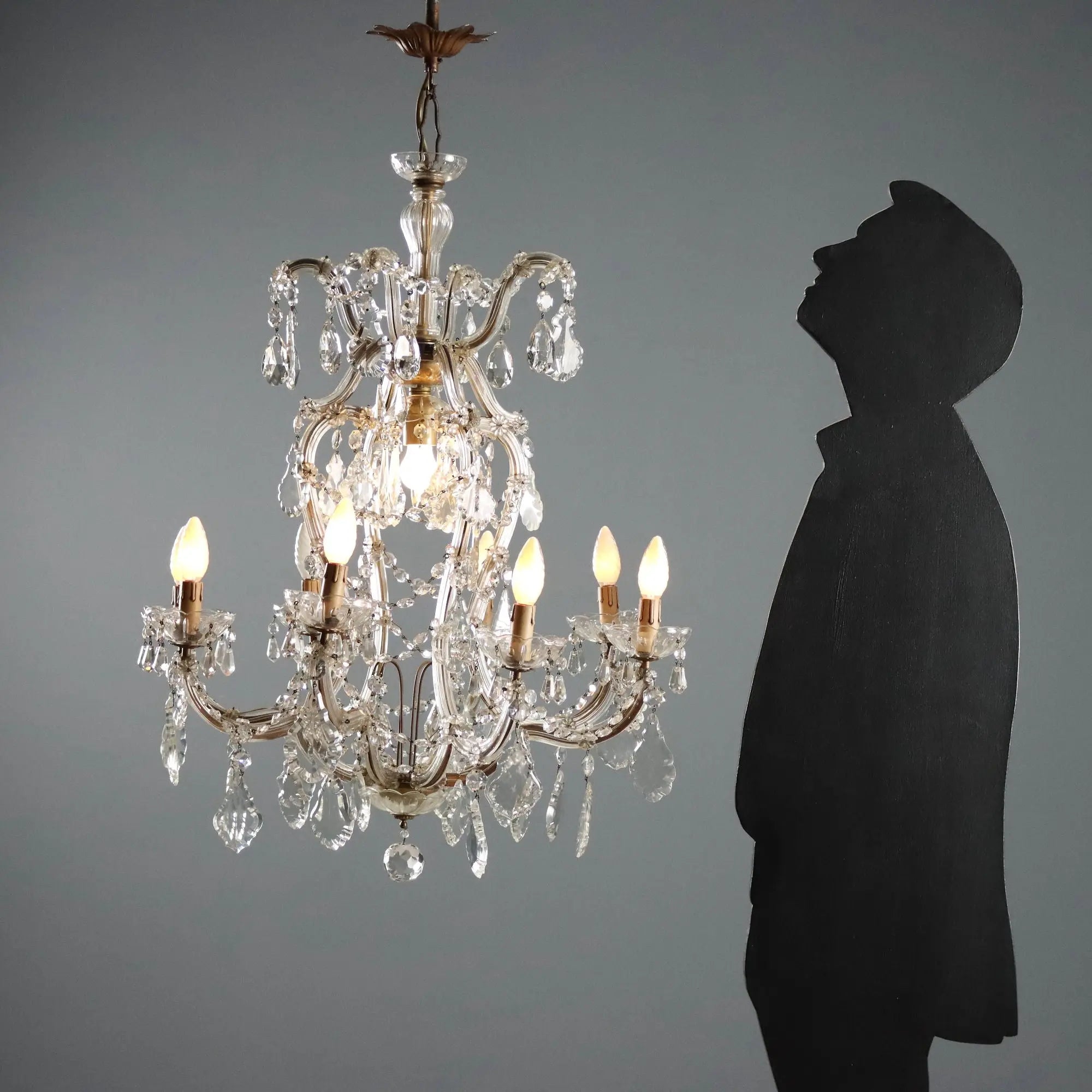 Antique Chandelier Maria Theresa Gilded Iron Italy XX Century
