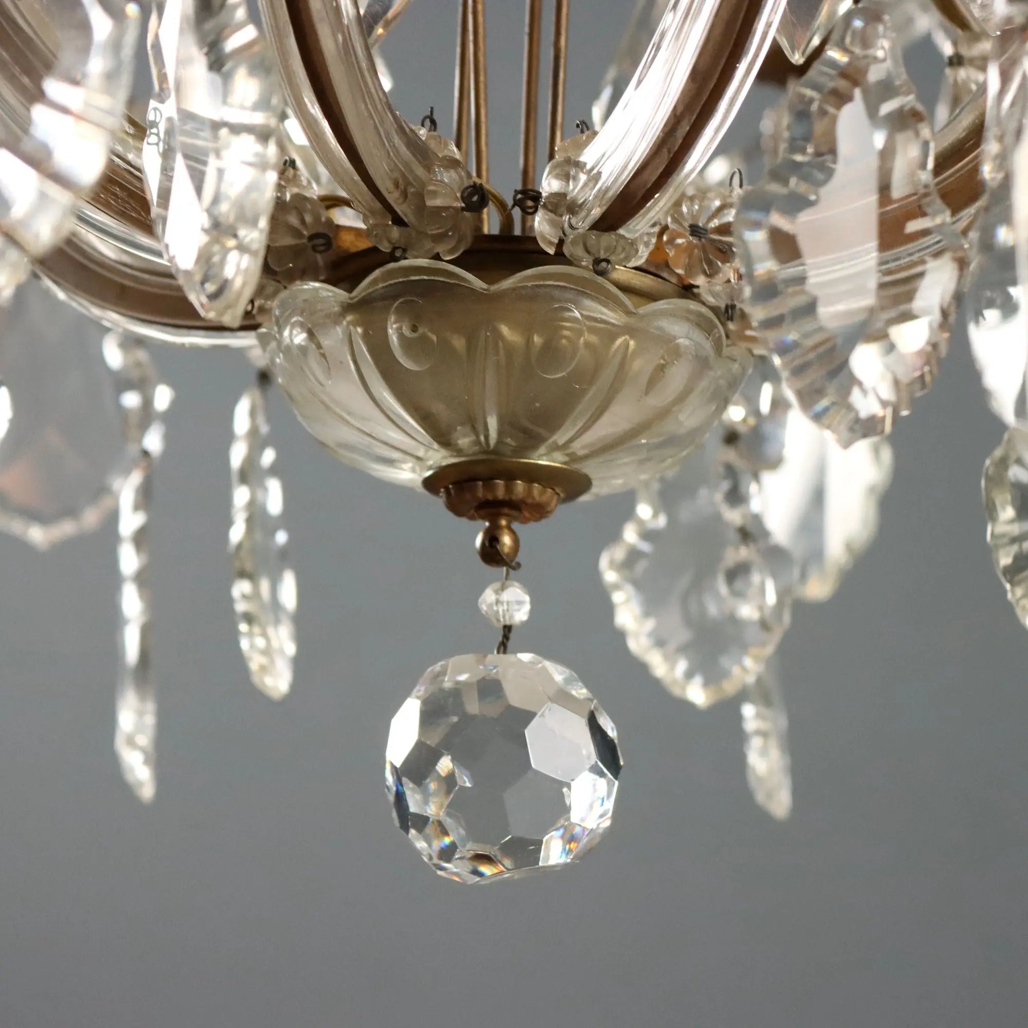 Antique Chandelier Maria Theresa Gilded Iron Italy XX Century