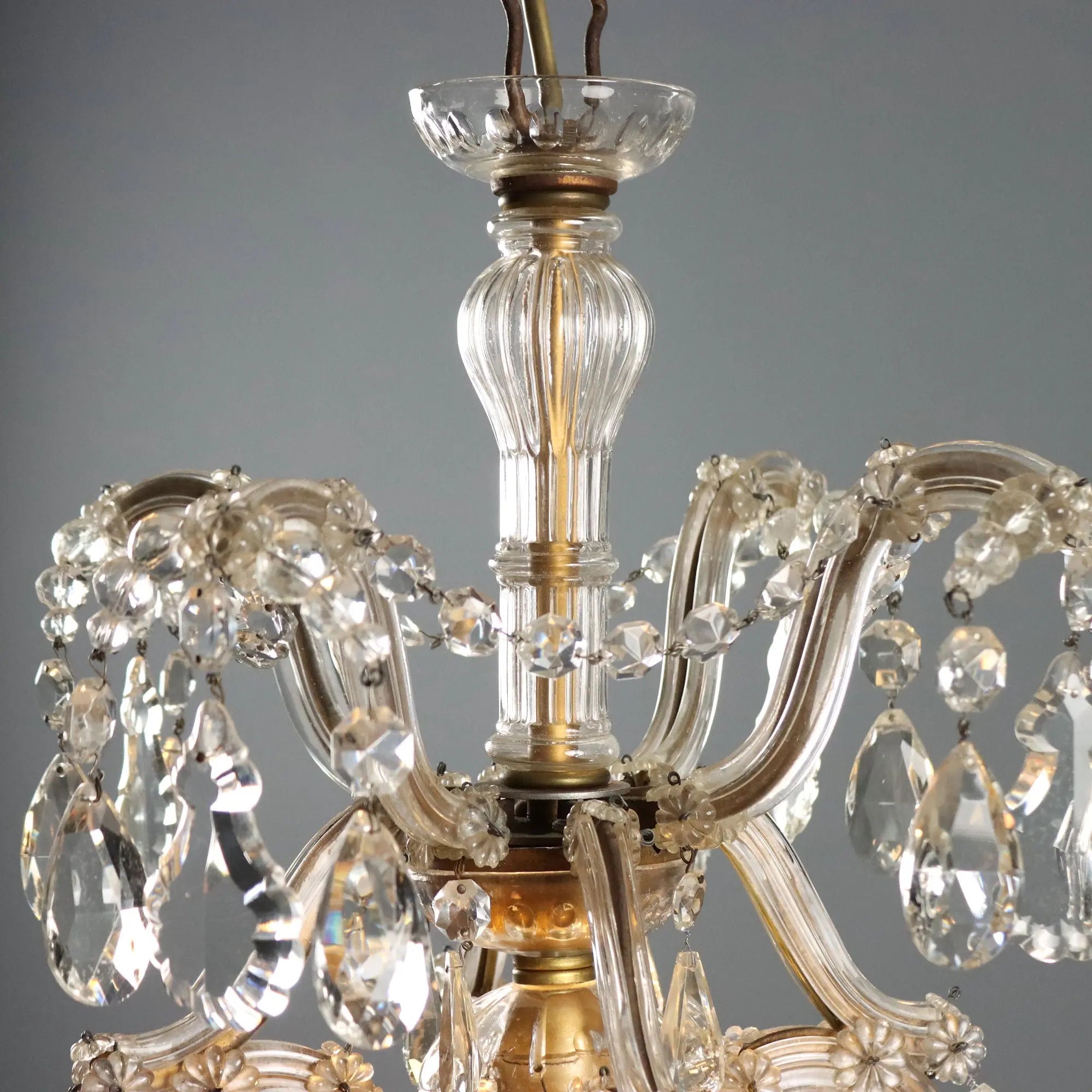 Antique Chandelier Maria Theresa Gilded Iron Italy XX Century