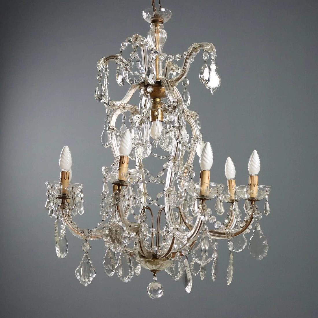 Antique Chandelier Maria Theresa Gilded Iron Italy XX Century