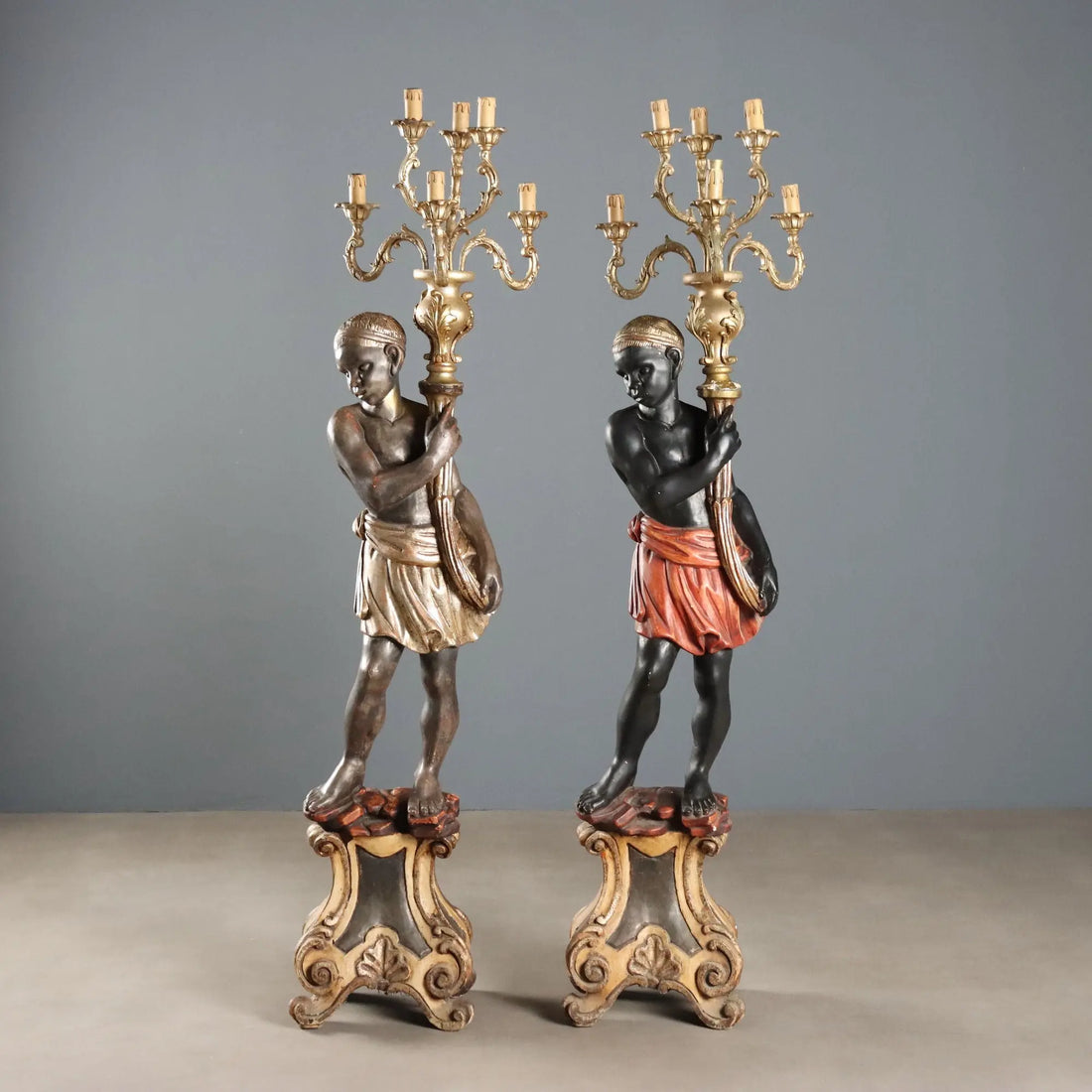Antique Candelabra Carved Wood 6 Lights Italy XX Century