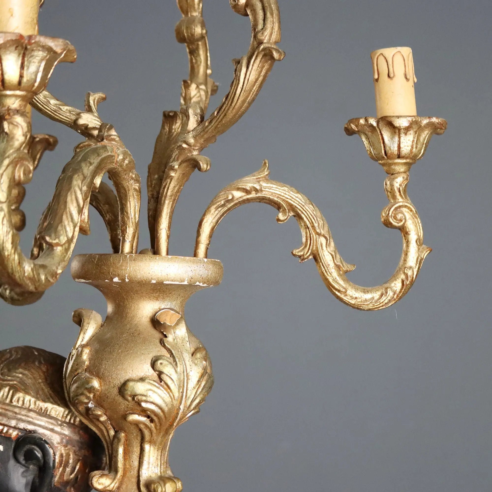 Antique Candelabra Carved Wood 6 Lights Italy XX Century