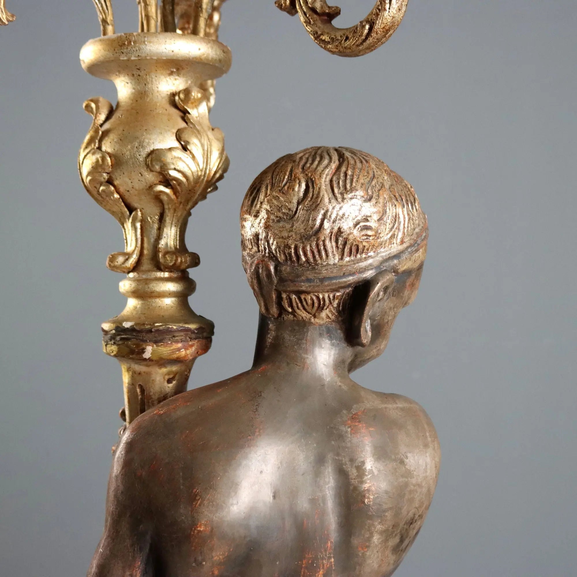 Antique Candelabra Carved Wood 6 Lights Italy XX Century