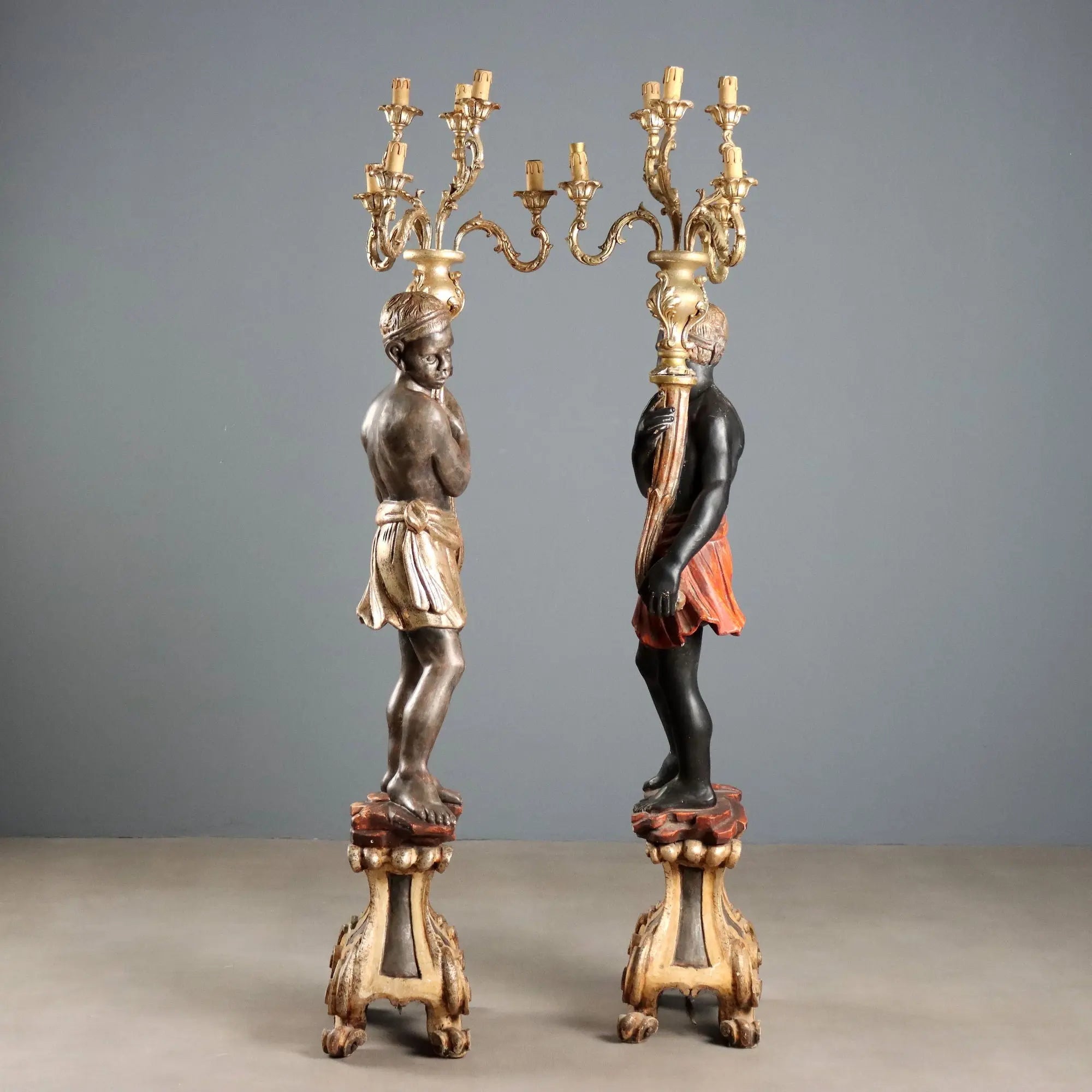 Antique Candelabra Carved Wood 6 Lights Italy XX Century