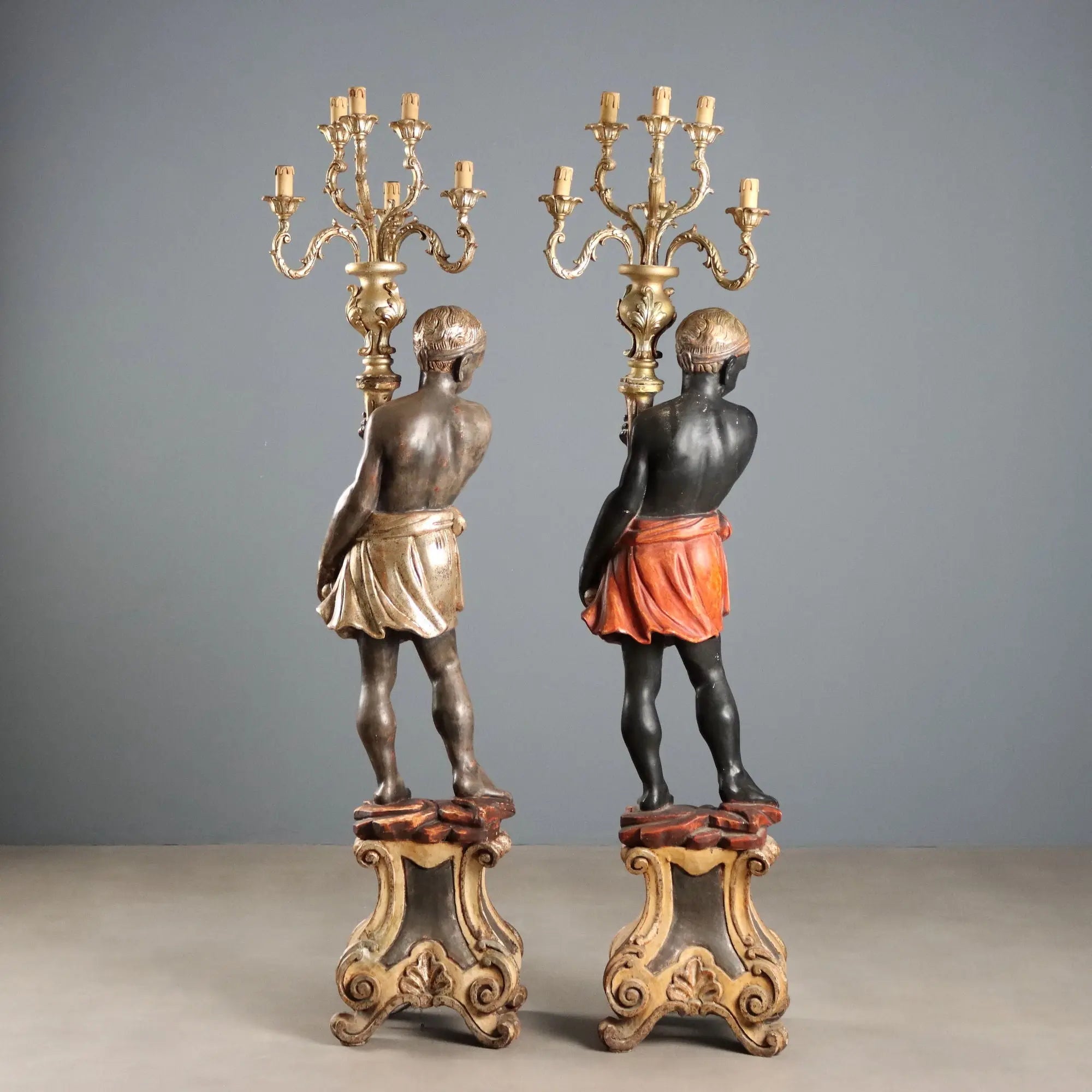 Antique Candelabra Carved Wood 6 Lights Italy XX Century