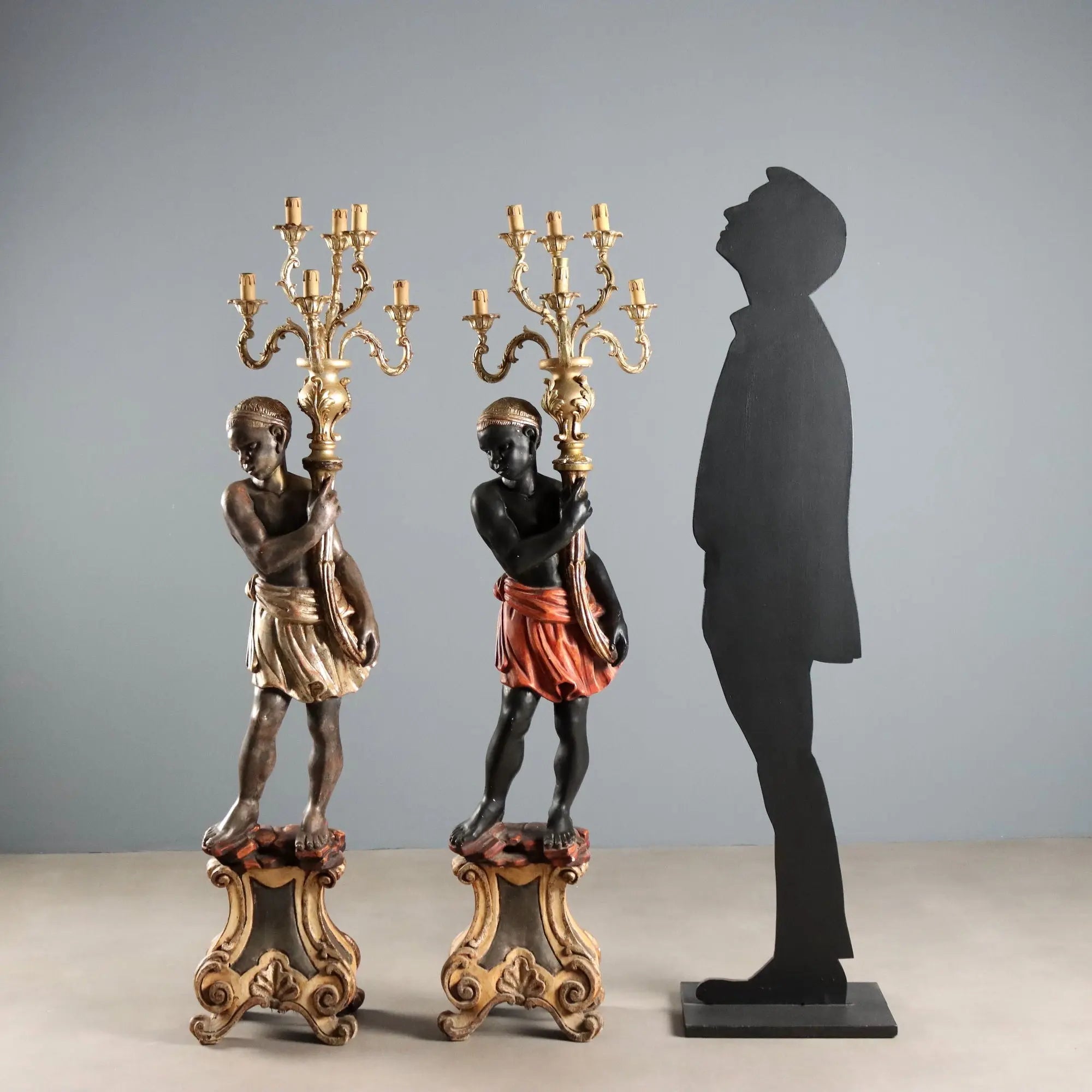 Antique Candelabra Carved Wood 6 Lights Italy XX Century