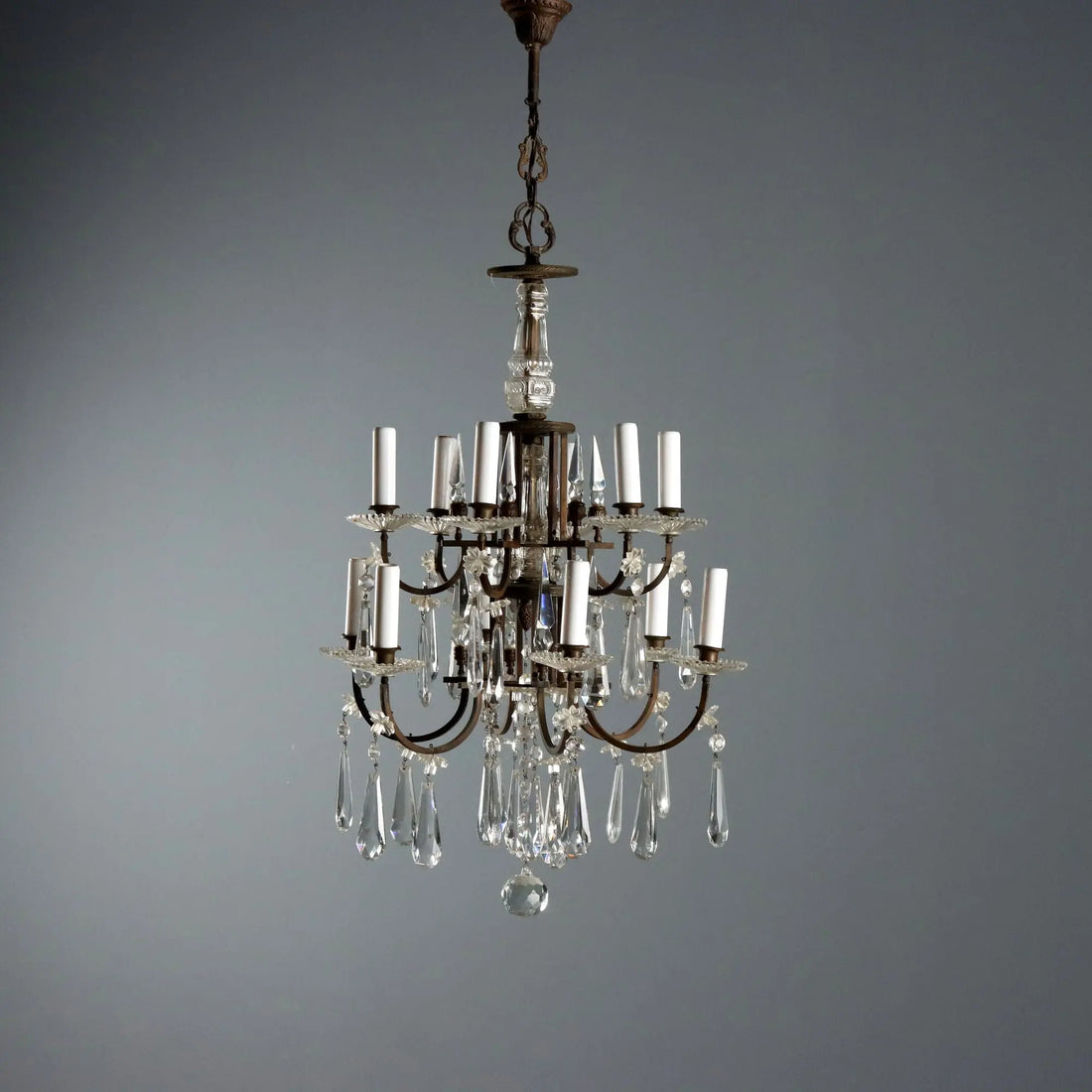 Antique Chandelier Art Nouveau Metal Glass Italy XX Century