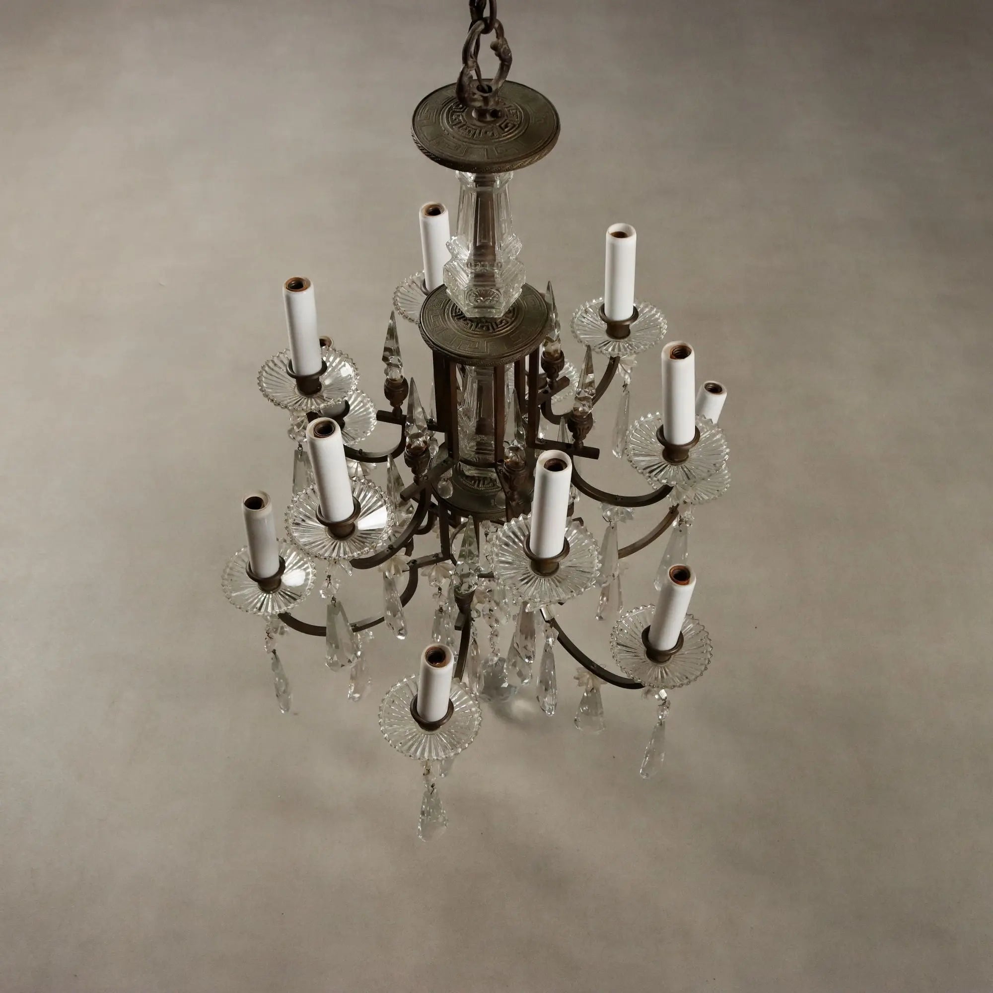 Antique Chandelier Art Nouveau Metal Glass Italy XX Century