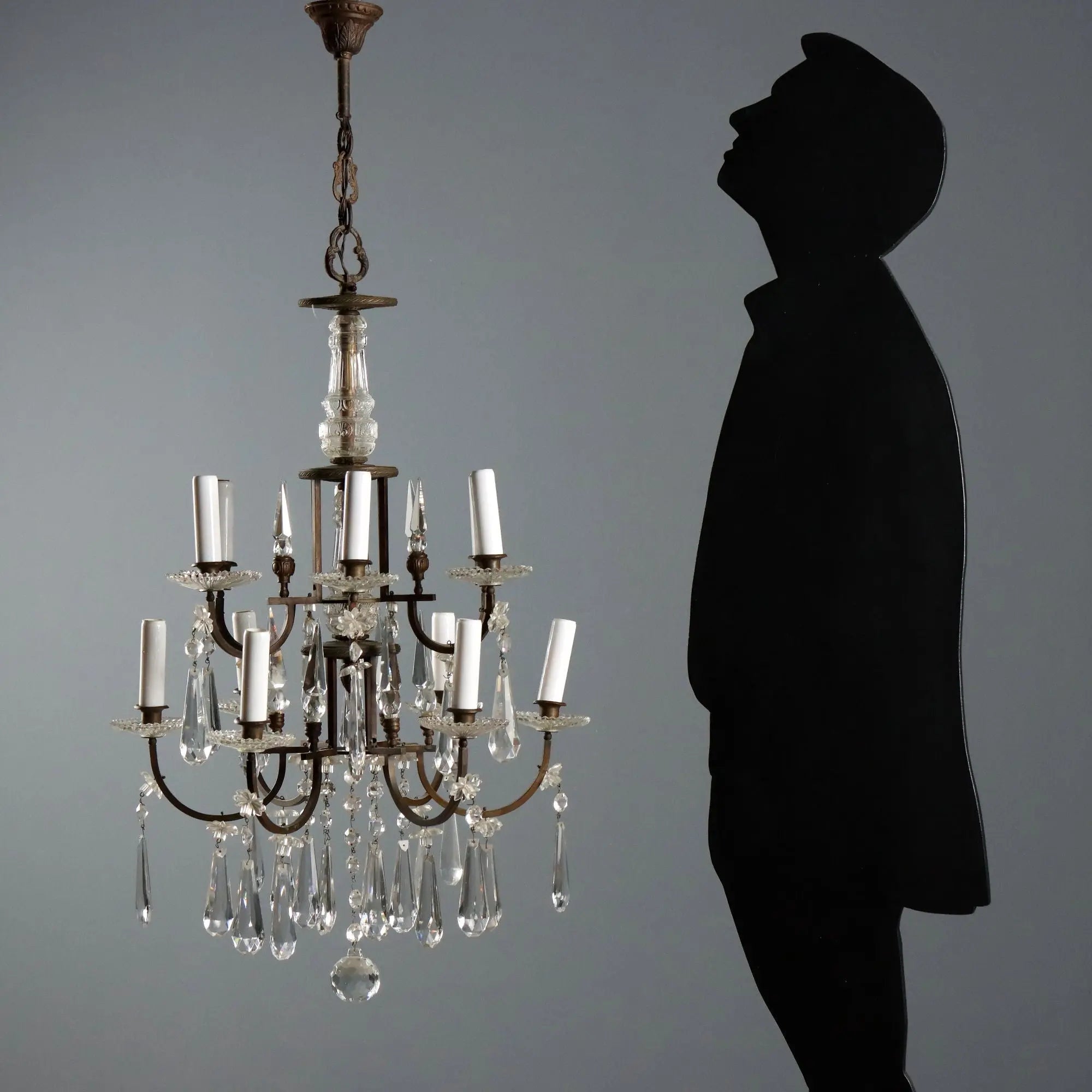 Antique Chandelier Art Nouveau Metal Glass Italy XX Century