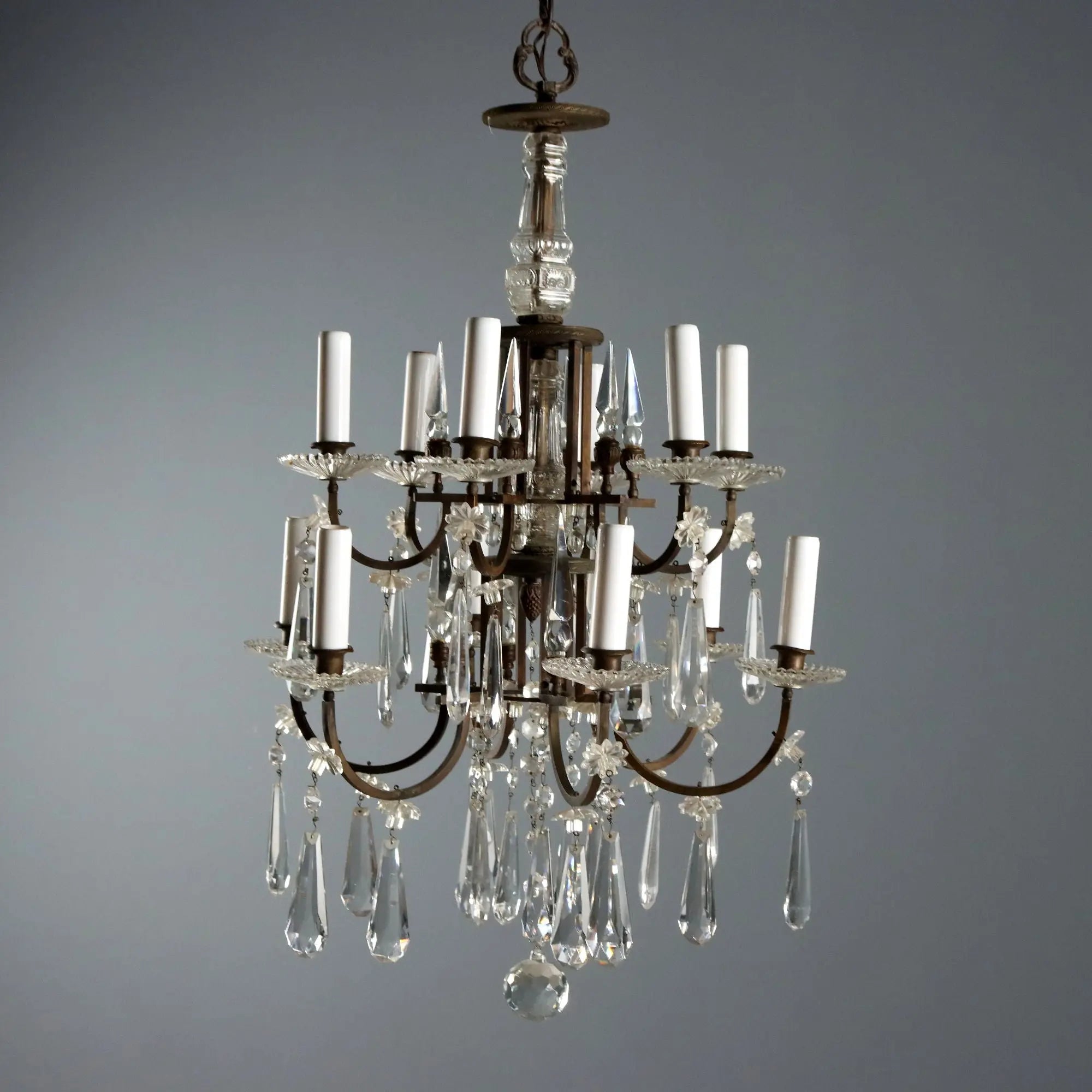 Antique Chandelier Art Nouveau Metal Glass Italy XX Century