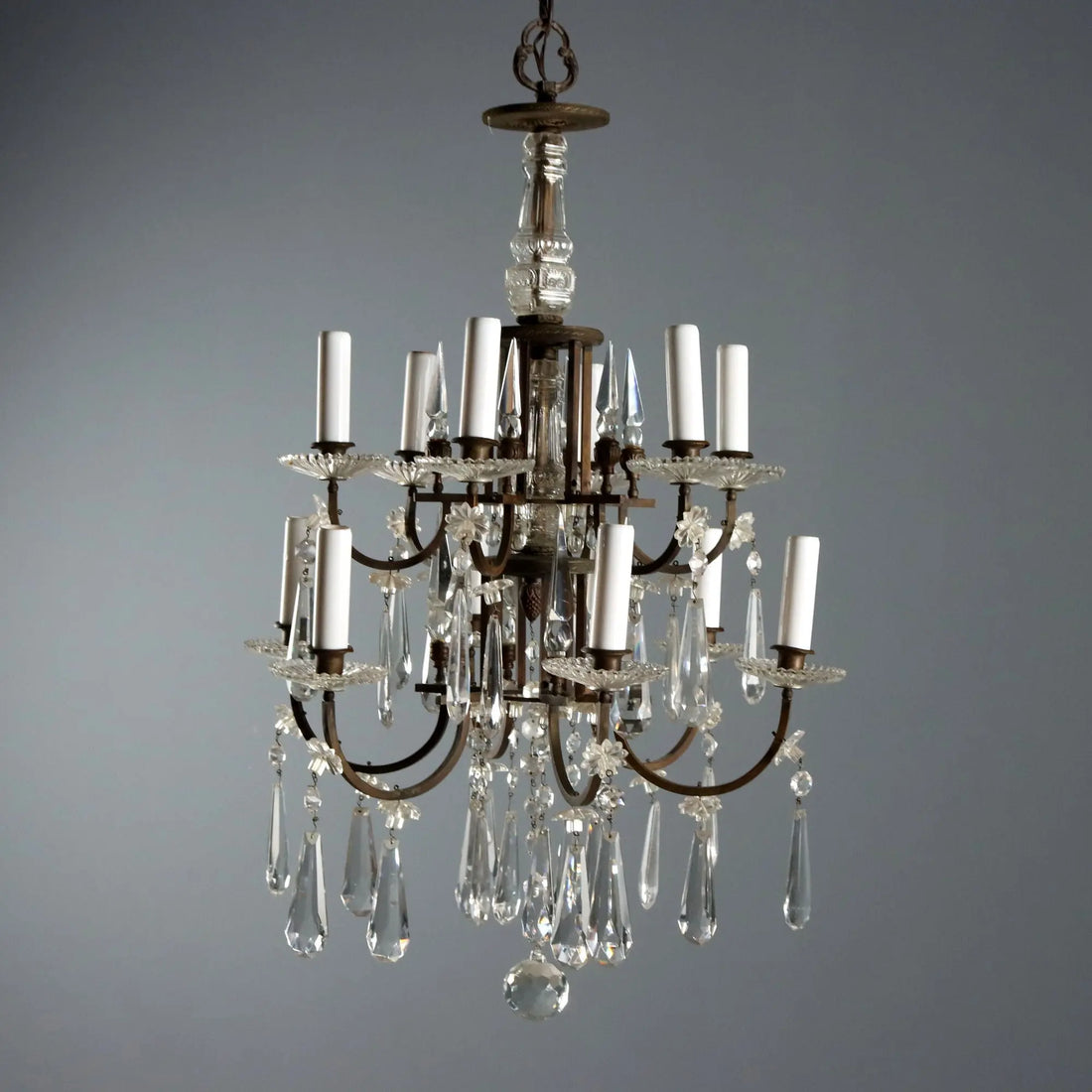Antique Chandelier Art Nouveau Metal Glass Italy XX Century
