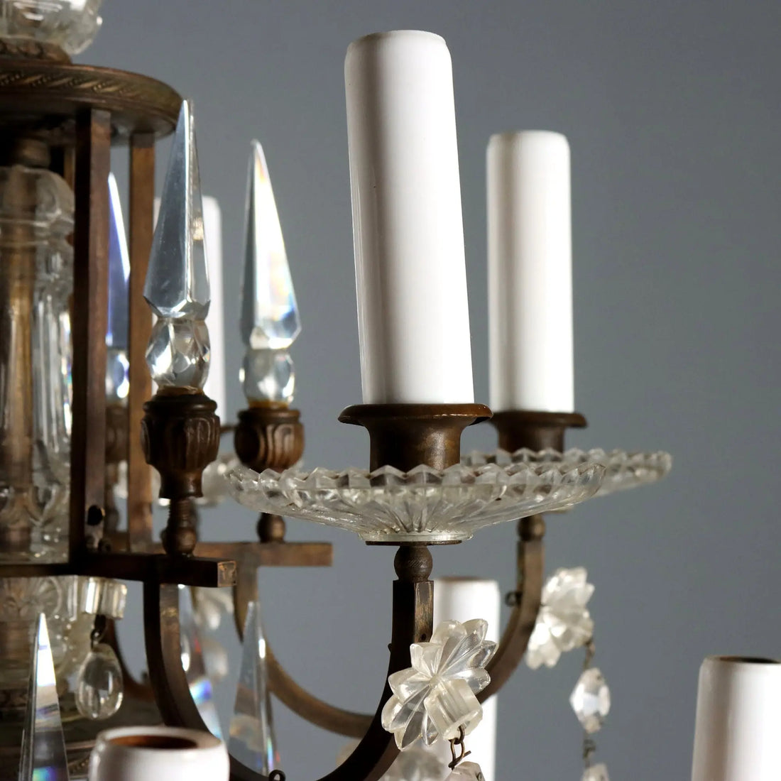 Antique Chandelier Art Nouveau Metal Glass Italy XX Century