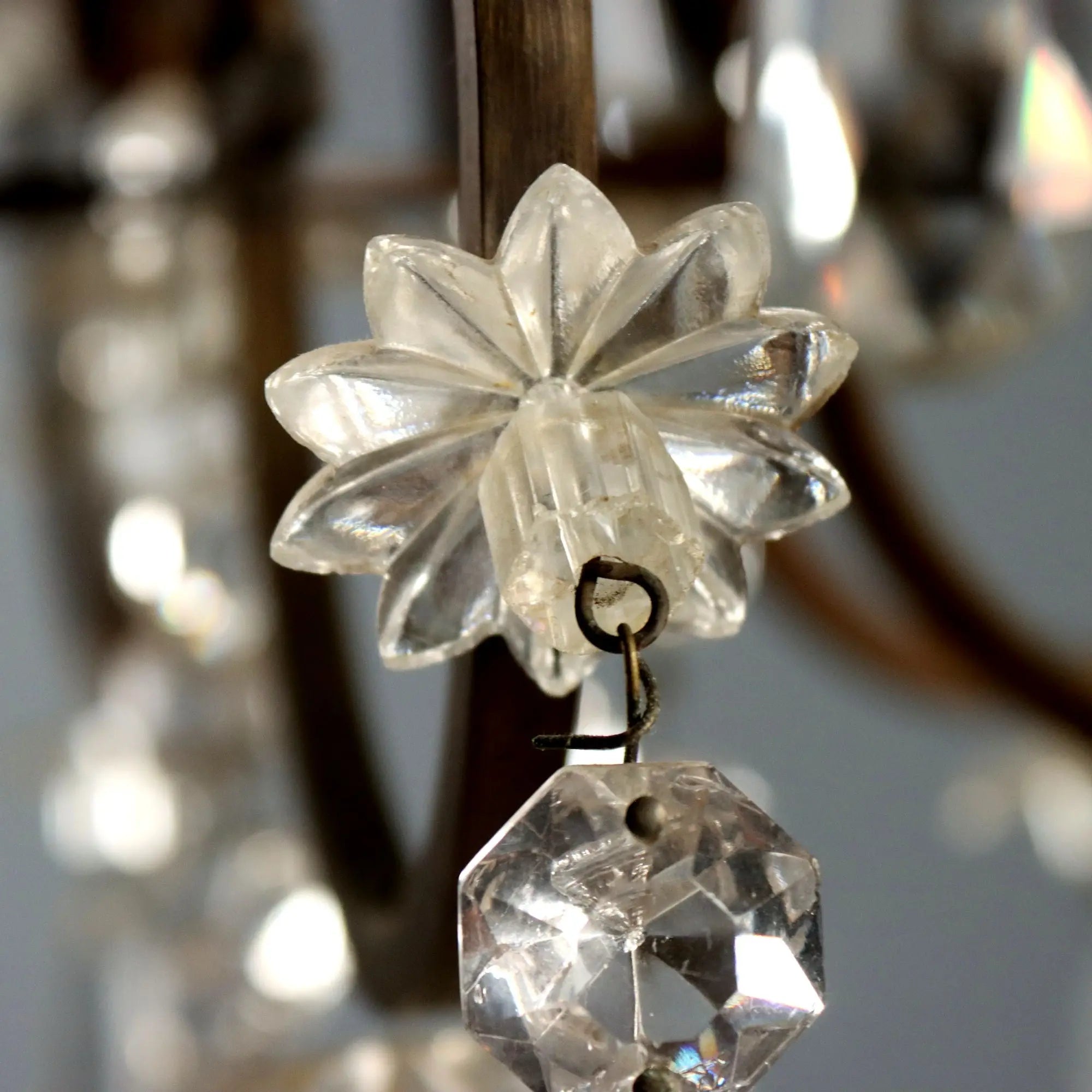 Antique Chandelier Art Nouveau Metal Glass Italy XX Century