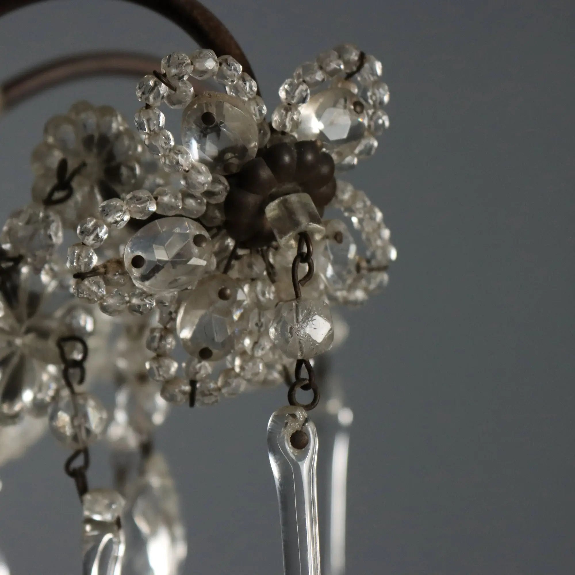 Antique Chandelier Burnished Metal Glass Italy XX Century