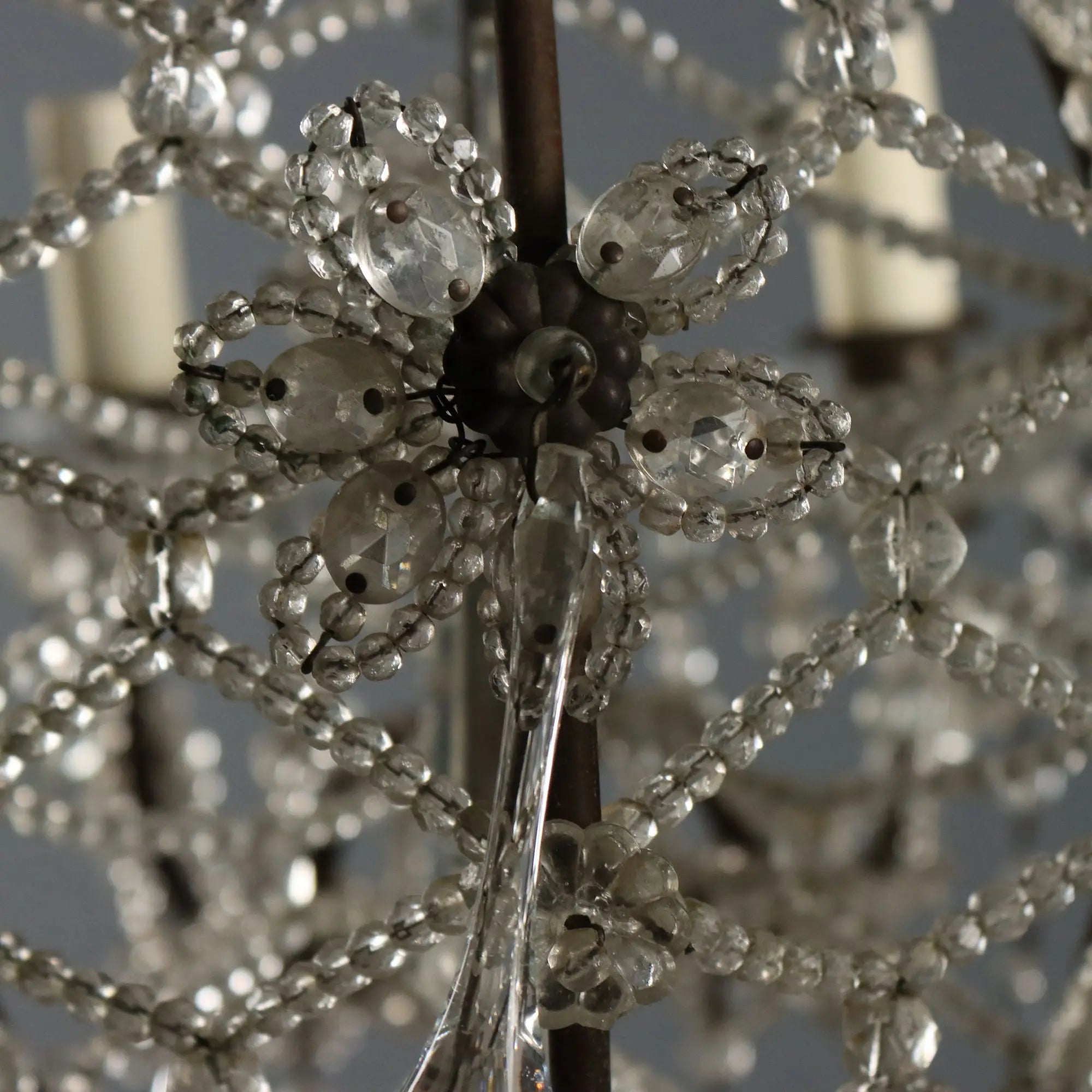 Antique Chandelier Burnished Metal Glass Italy XX Century