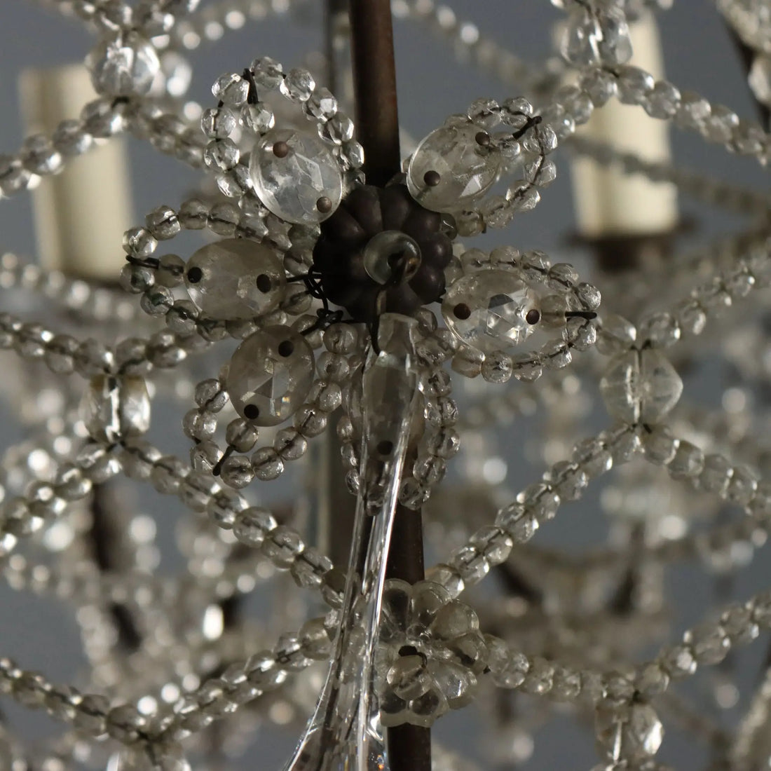 Antique Chandelier Burnished Metal Glass Italy XX Century