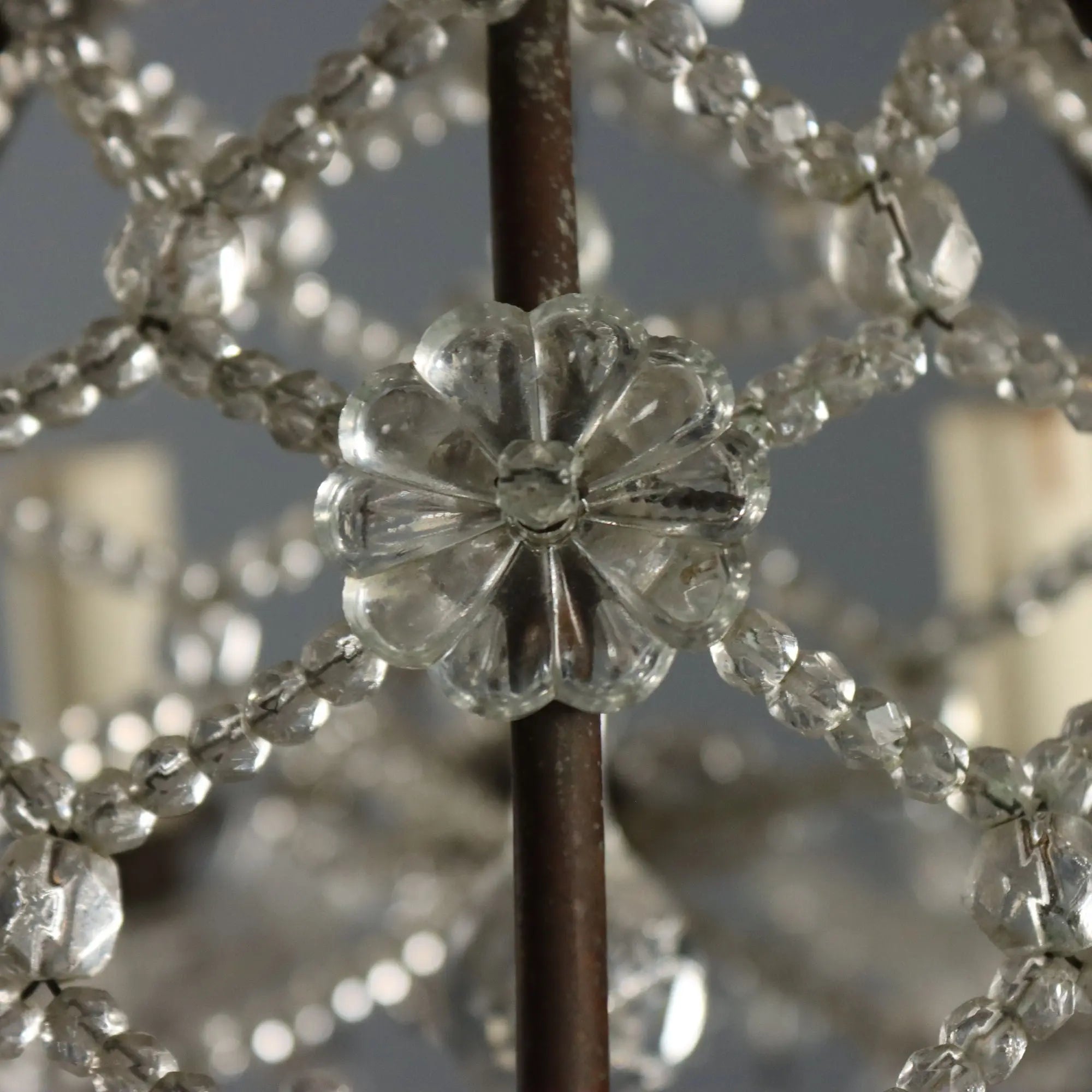 Antique Chandelier Burnished Metal Glass Italy XX Century