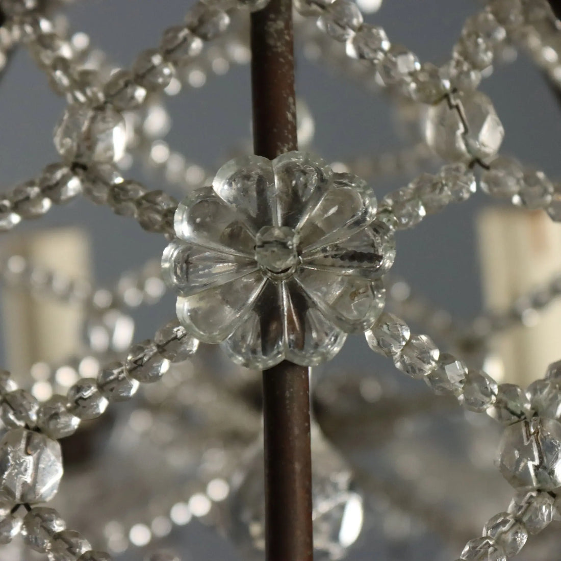 Antique Chandelier Burnished Metal Glass Italy XX Century
