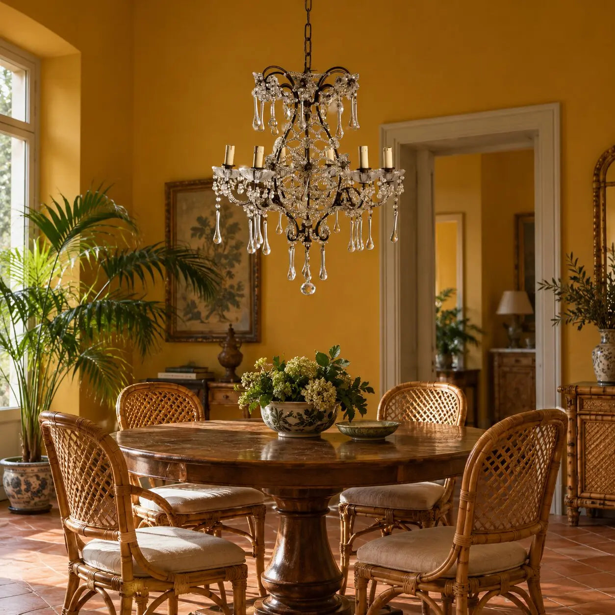 Antique Chandelier Burnished Metal Glass Italy XX Century