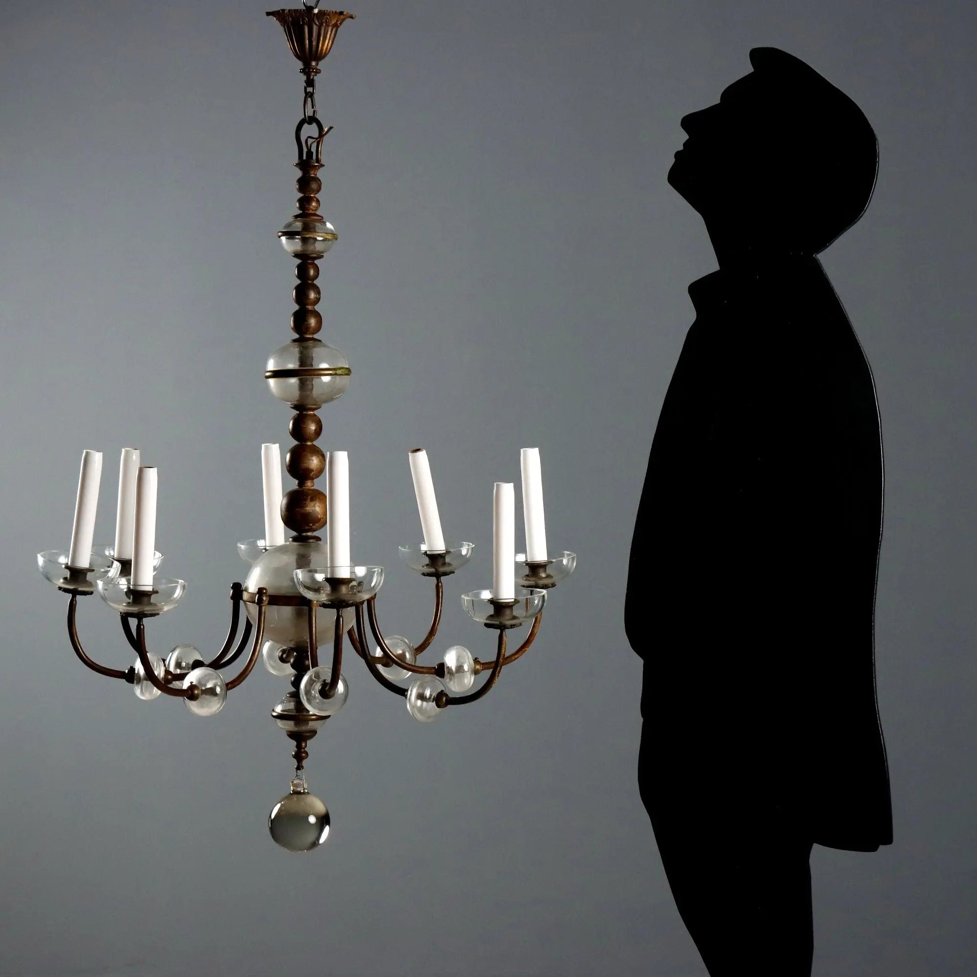 Antique Chandelier Metal Glass 8 Lights Italy Early XX Century