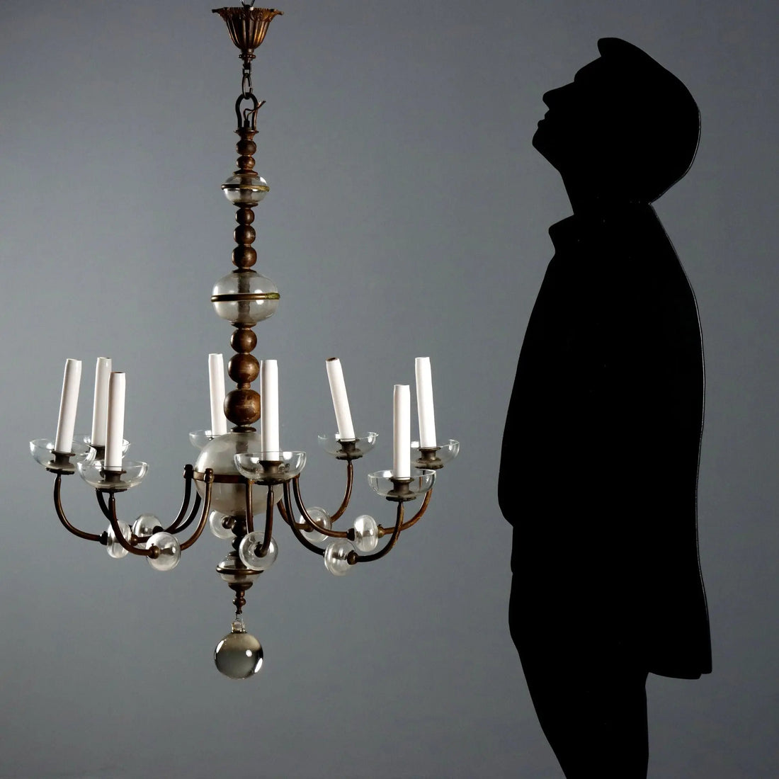 Antique Chandelier Metal Glass 8 Lights Italy Early XX Century