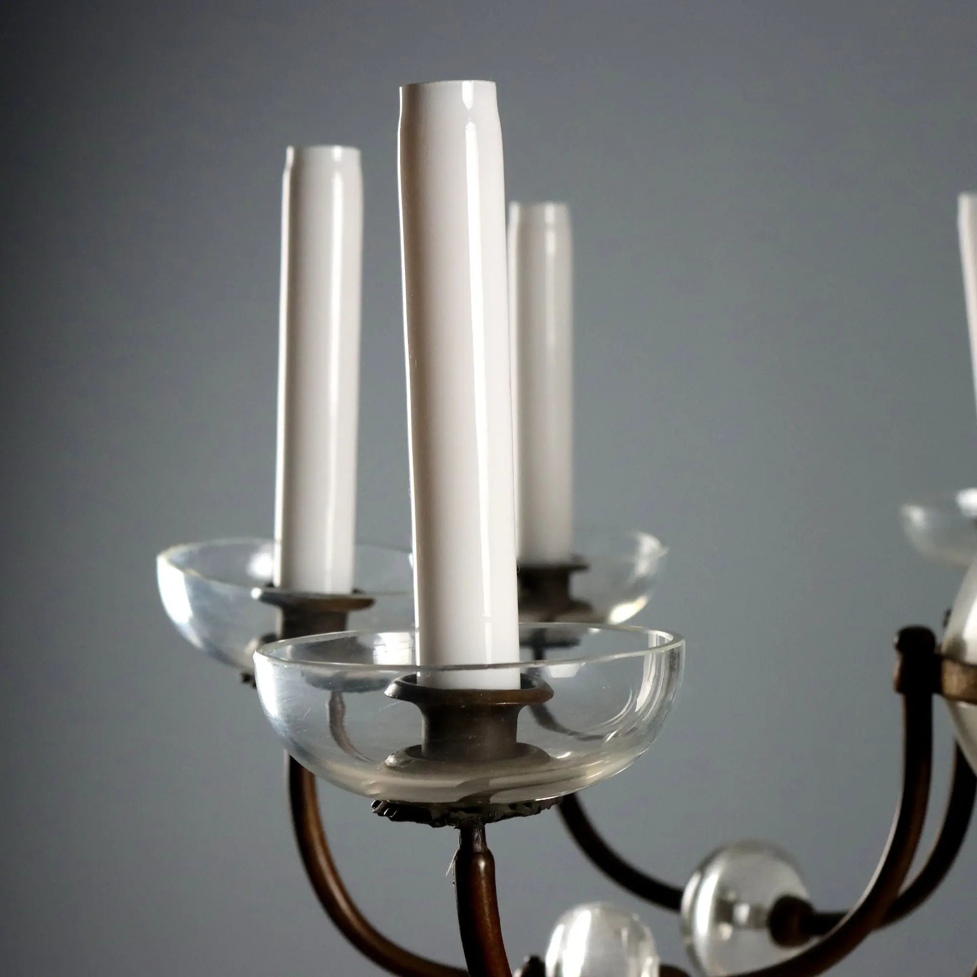 Antique Chandelier Metal Glass 8 Lights Italy Early XX Century
