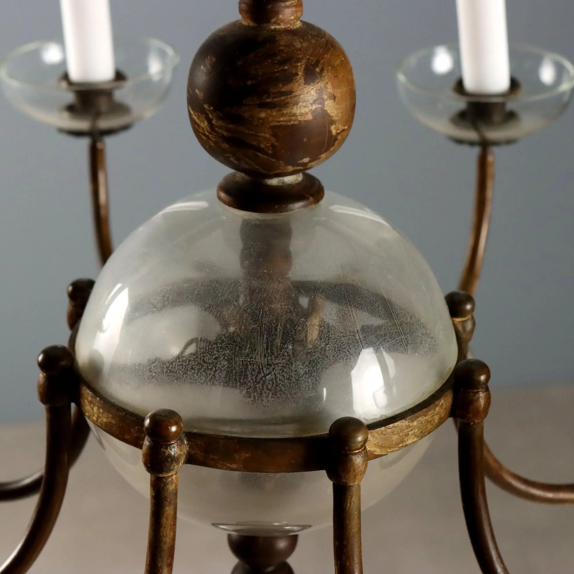 Antique Chandelier Metal Glass 8 Lights Italy Early XX Century