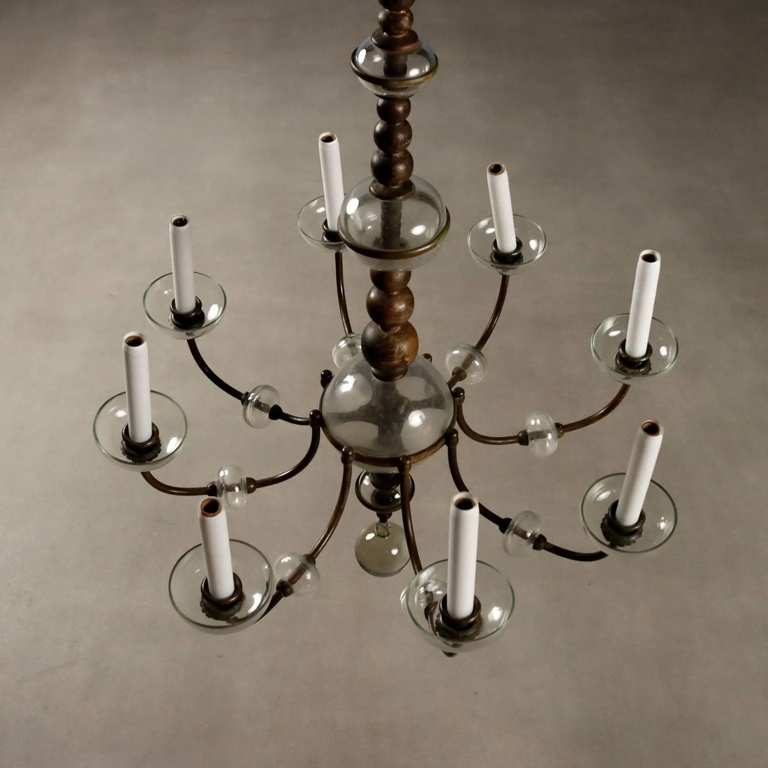 Antique Chandelier Metal Glass 8 Lights Italy Early XX Century