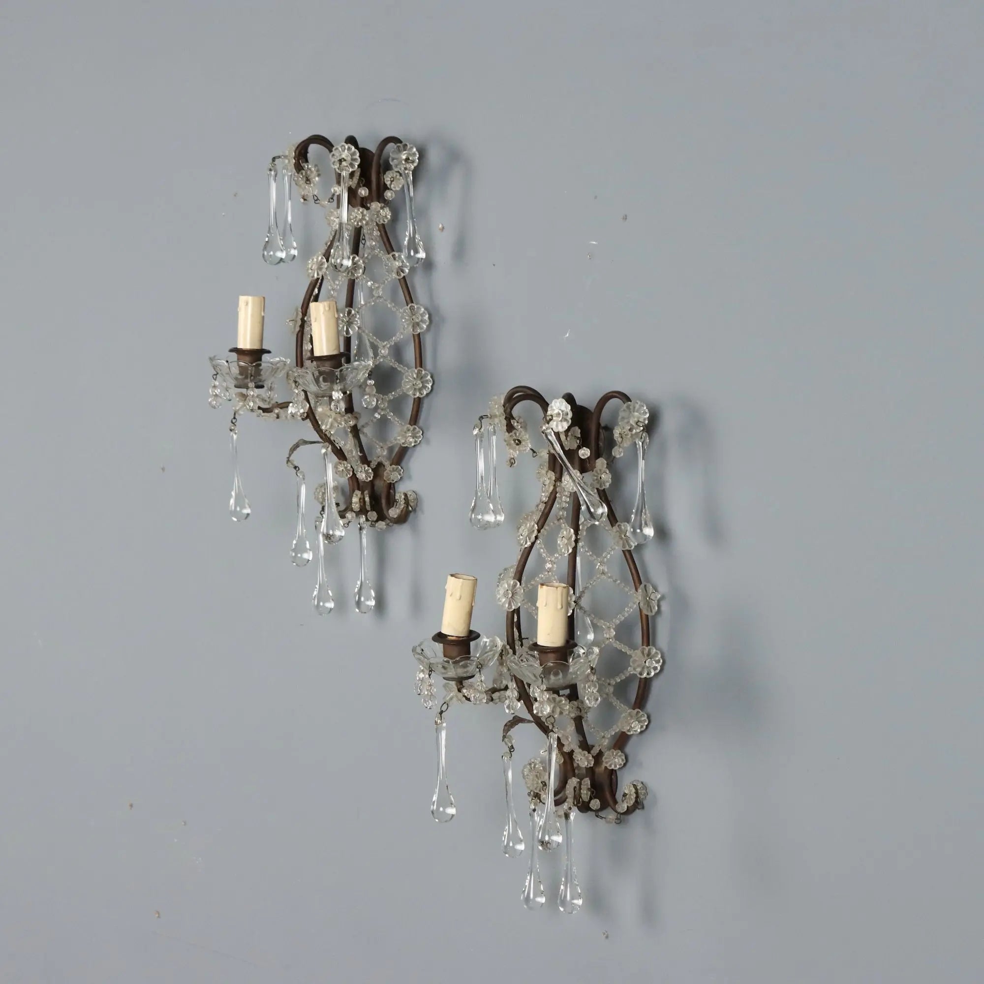 Antique Wall Lamps Burnished Metal Italy XX Century