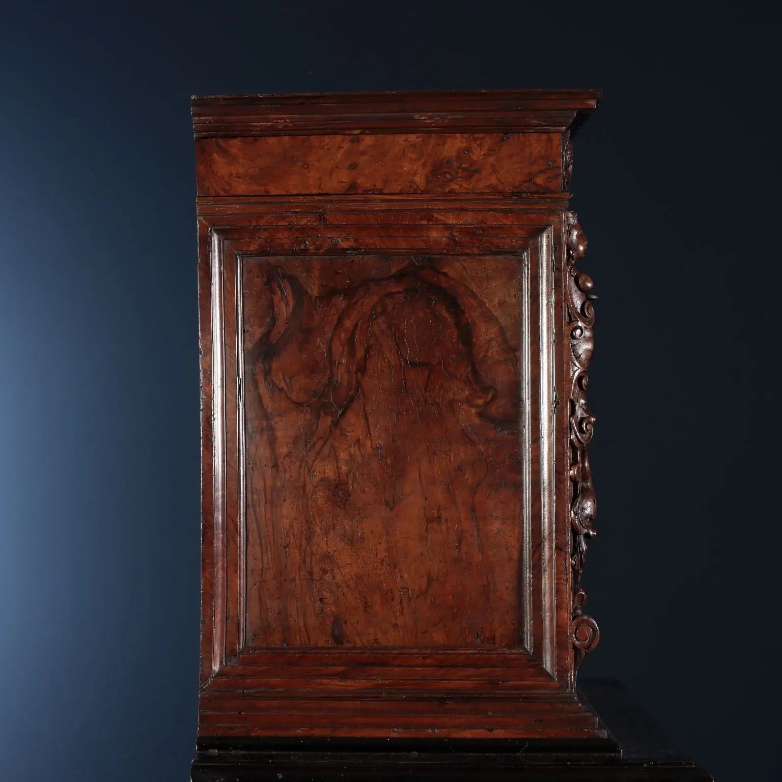 Antique Walnut Burl Cabinet with Grotesque Carvings