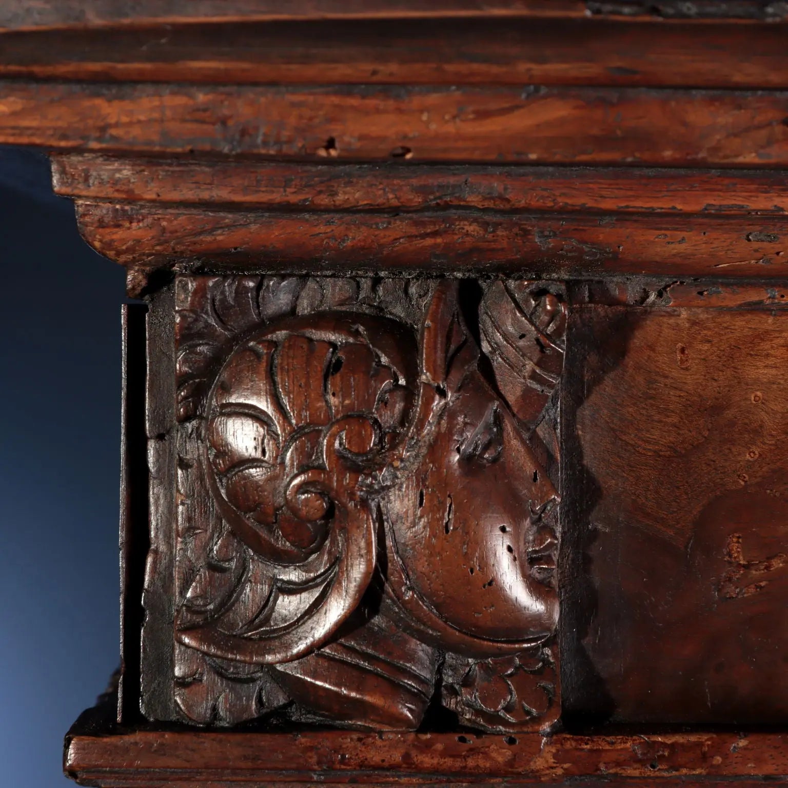 Antique Walnut Burl Cabinet with Grotesque Carvings